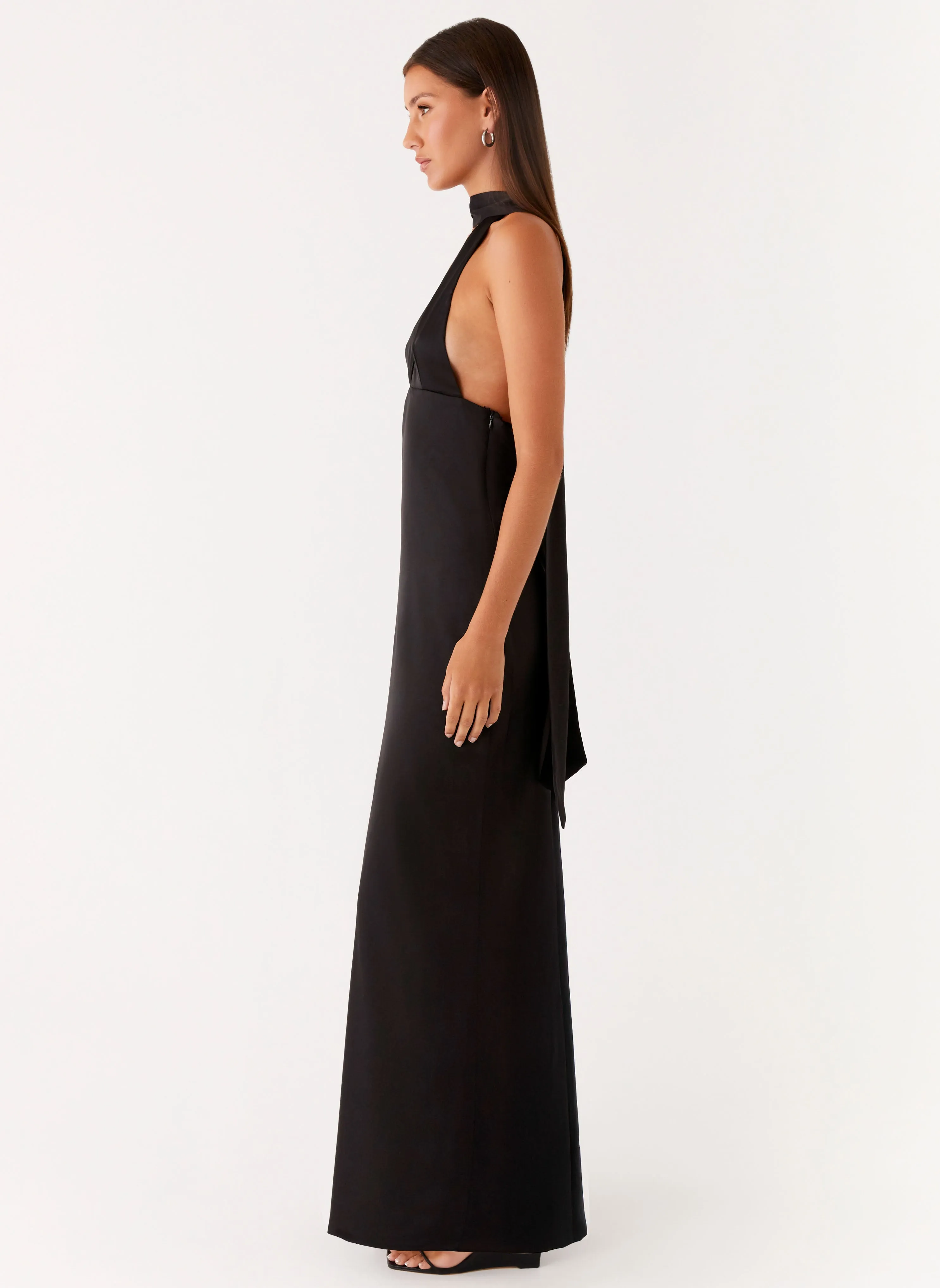Refined Vibe Classic Touch Alicia Satin Halter Maxi Dress - Black