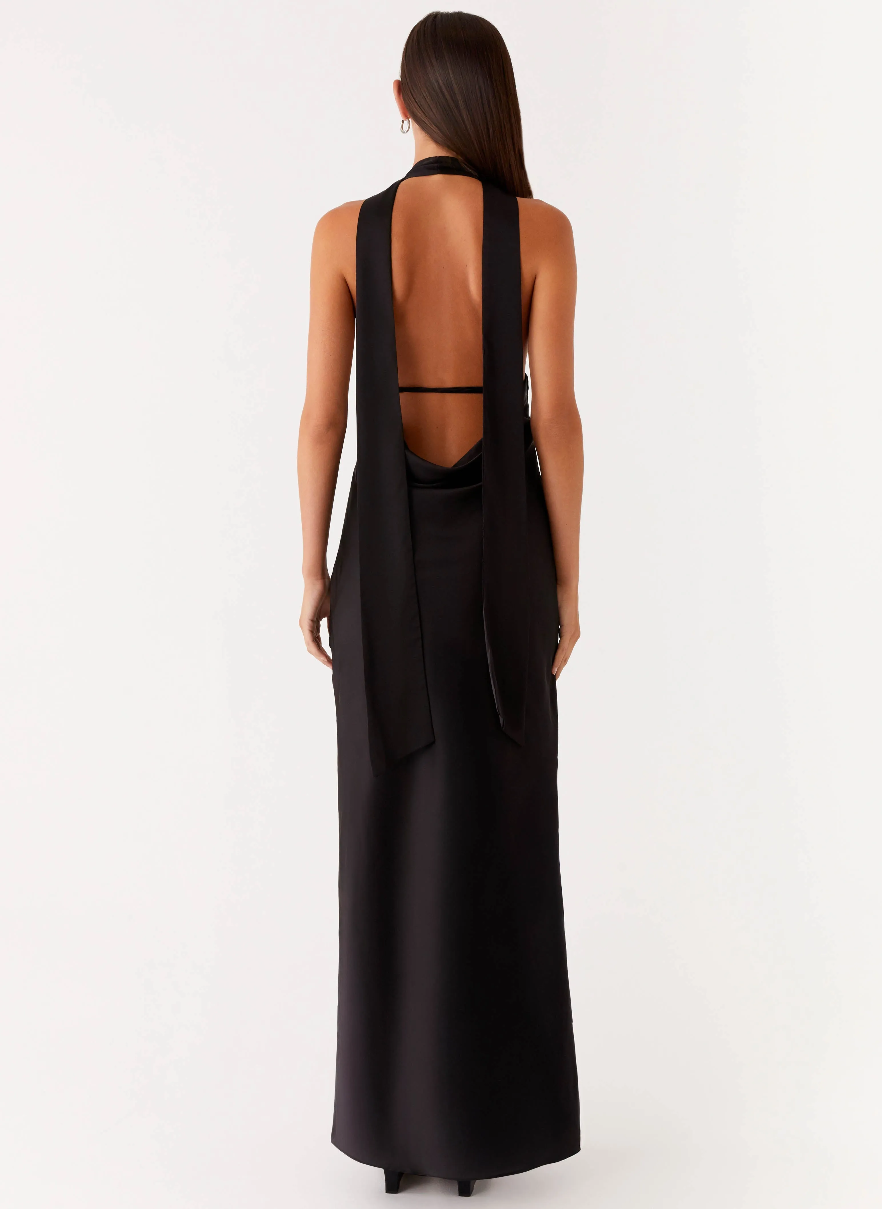 Mood Layer Fall Style Alicia Satin Halter Maxi Dress - Black