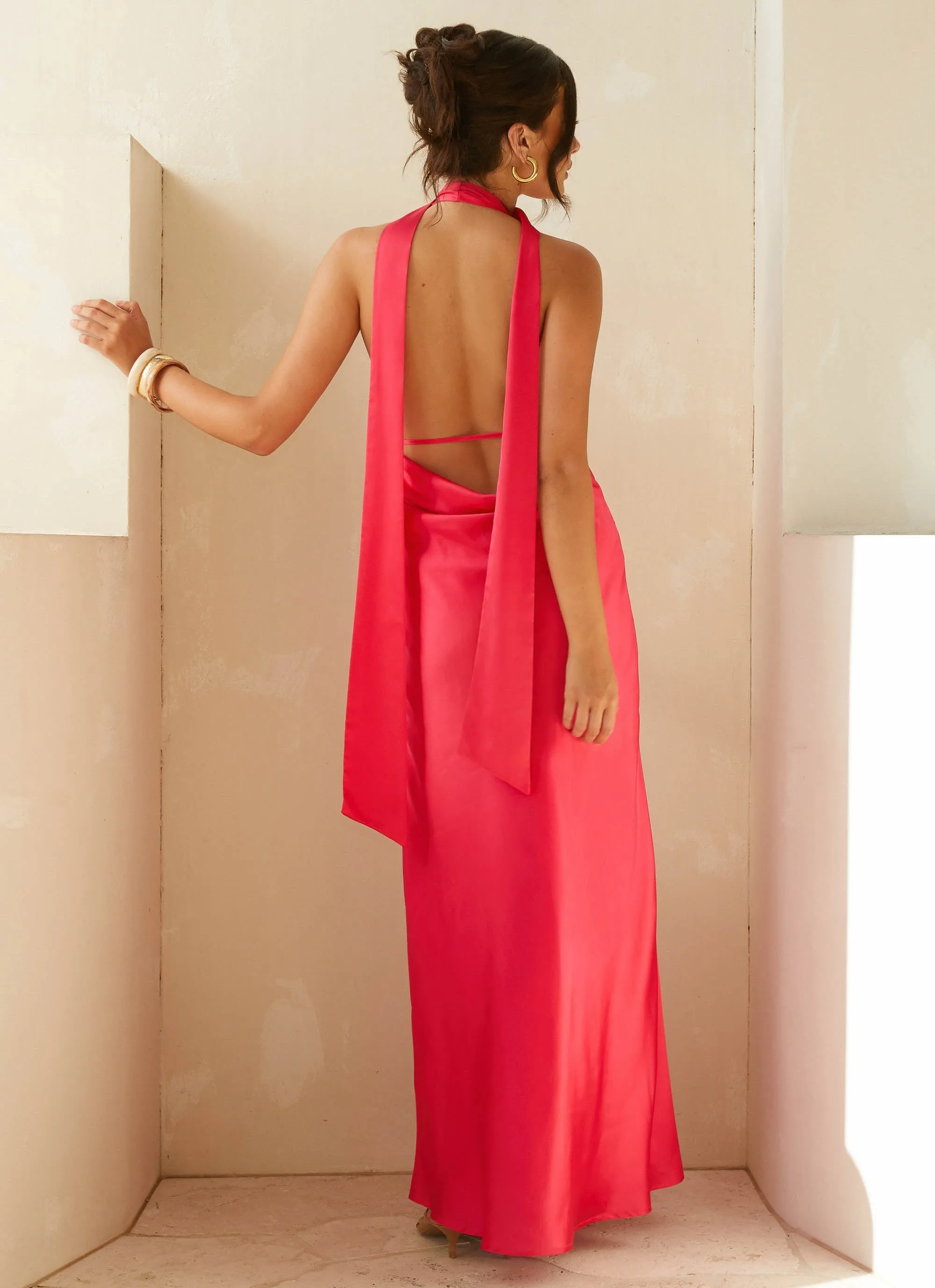 Alicia Satin Halter Maxi Dress - Fuchsia Casual Lines Formal Aura