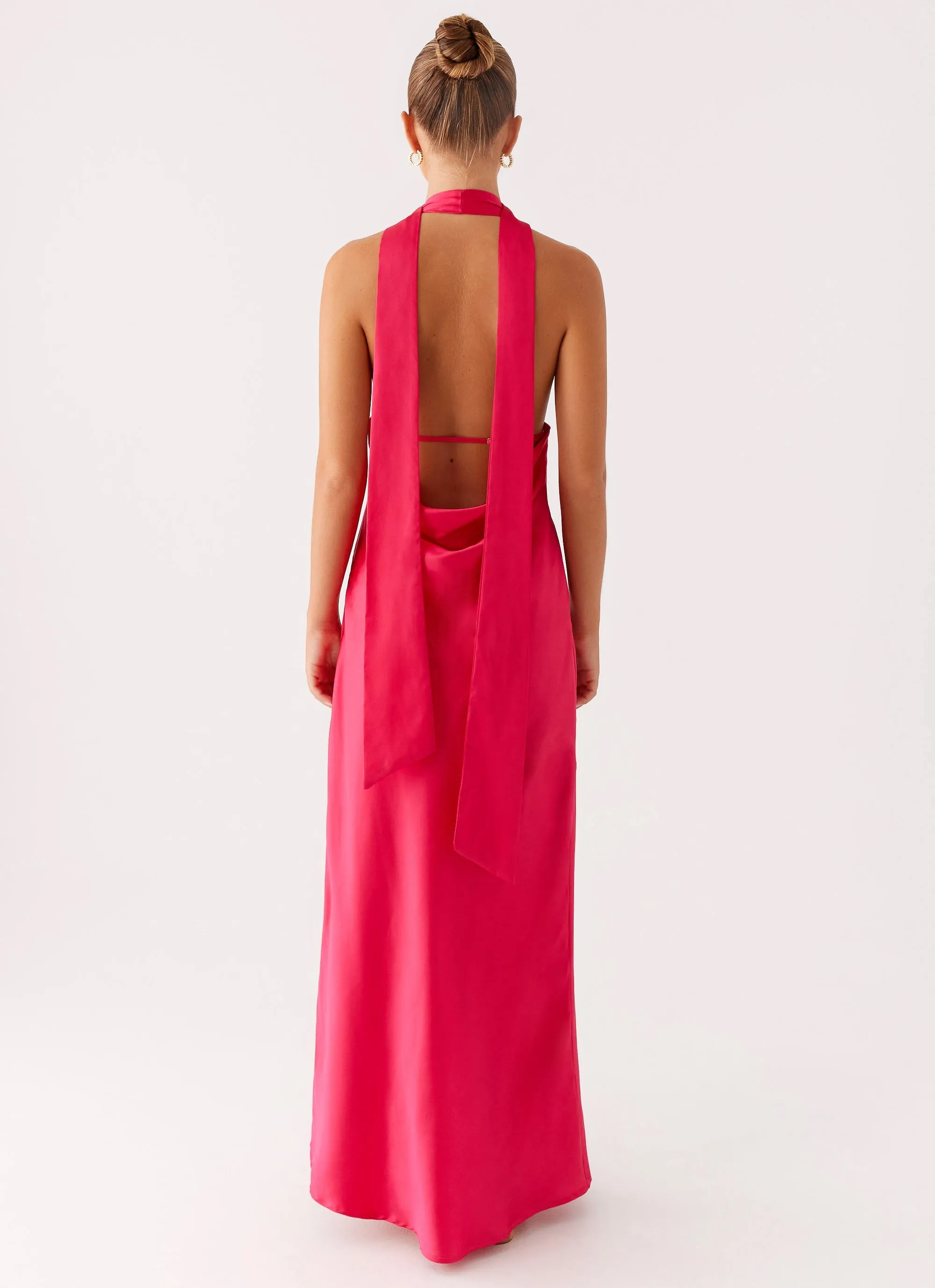 Alicia Satin Halter Maxi Dress - Fuchsia Office Friendly Day Romance