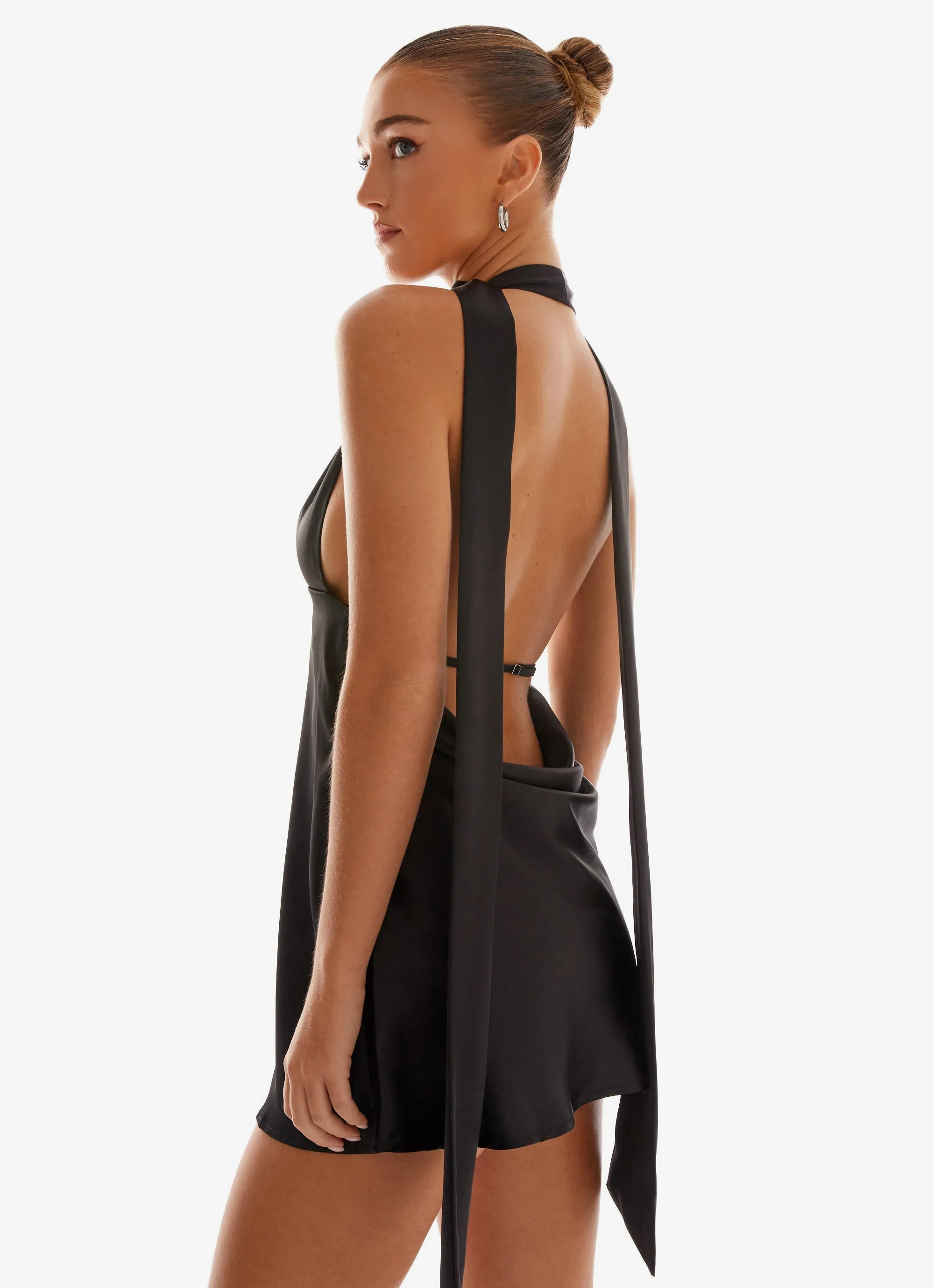 Layered-Look Alicia Satin Halter Mini Dress - Black