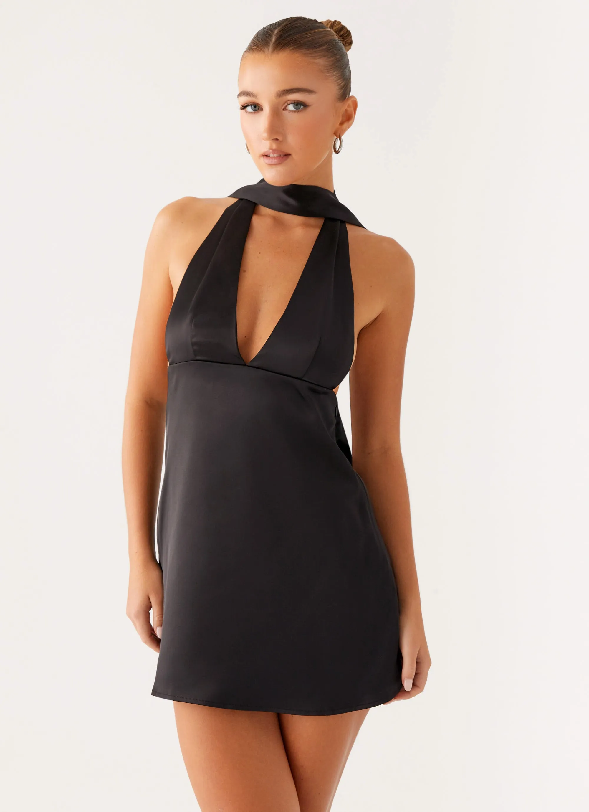 Refined Style Chic casual Alicia Satin Halter Mini Dress - Black