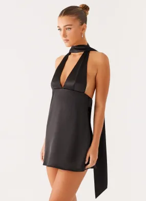 Alicia Satin Halter Mini Dress - Black Versatile sundress Easy Layers