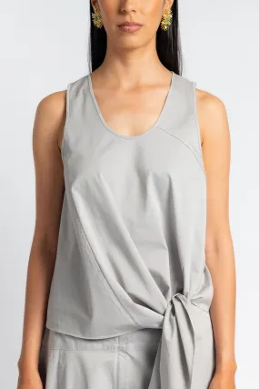 Flexible Design Garment Dyed Silky Cotton Tie Front Top