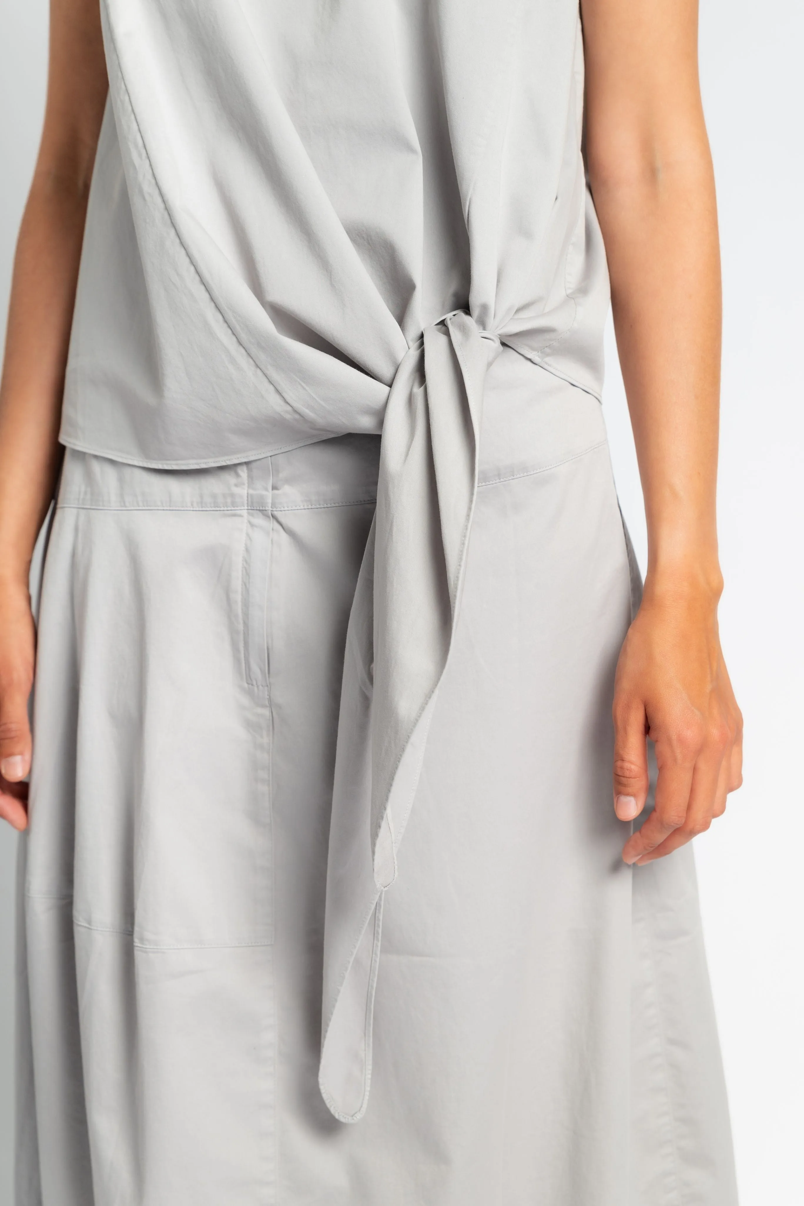 Classic Crew Neck NoSlipSurface Garment Dyed Silky Cotton Tie Front Top