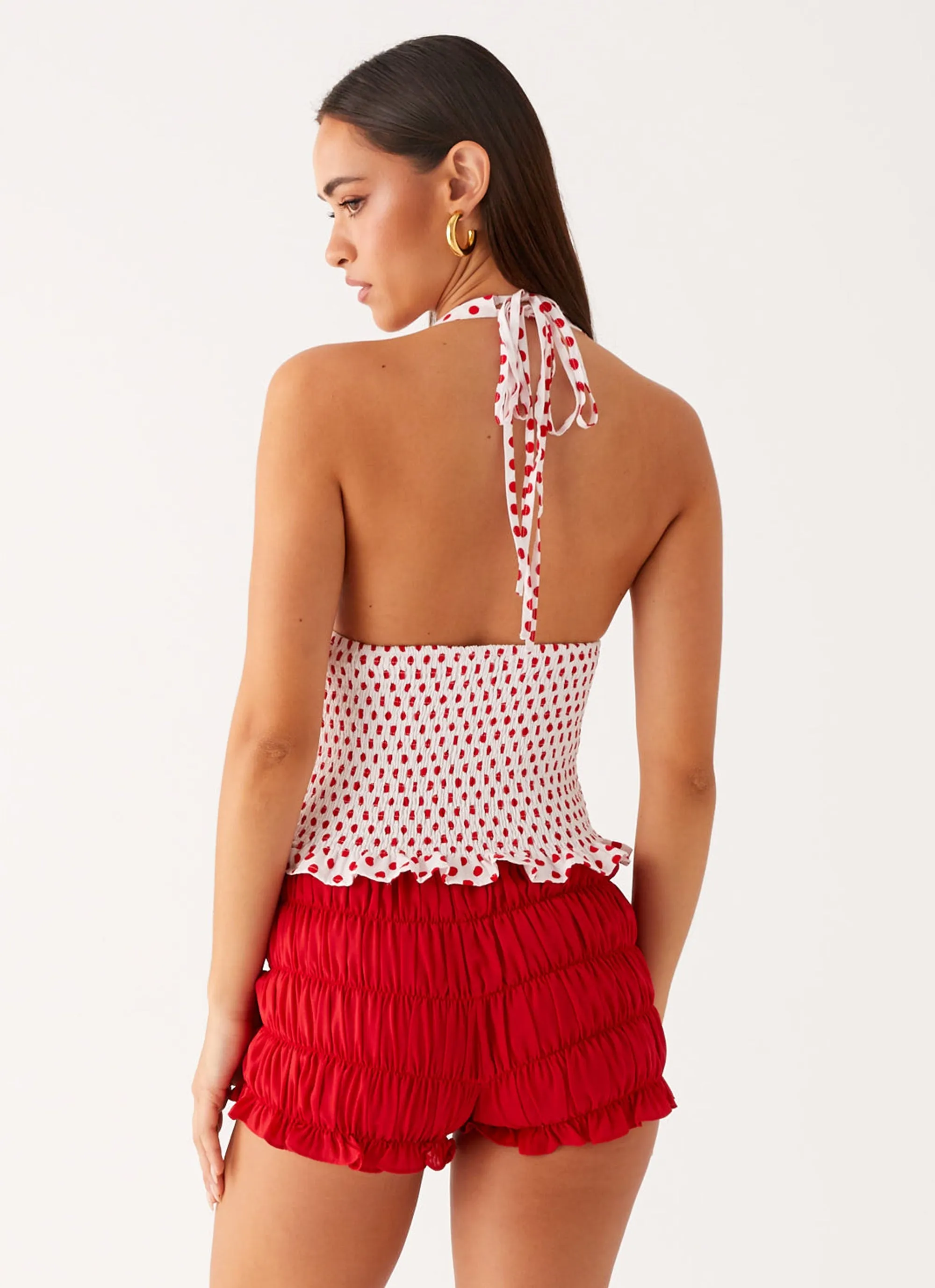 QuickRelease Kamren Halter Top - White Red Polka Dot