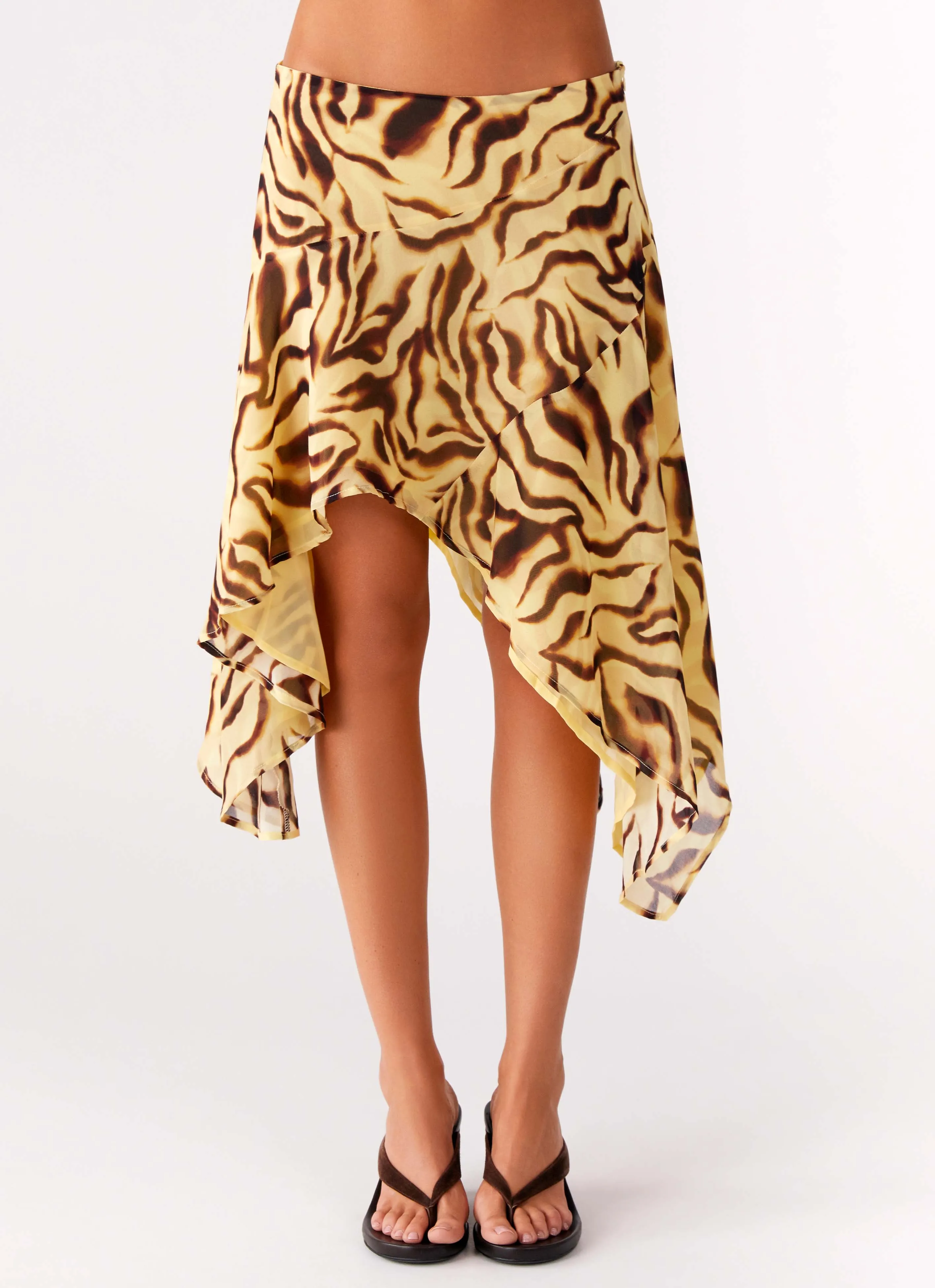 Kia Low Rise Asymmetrical Midi Skirt - Laguna Print Soft and Cozy
