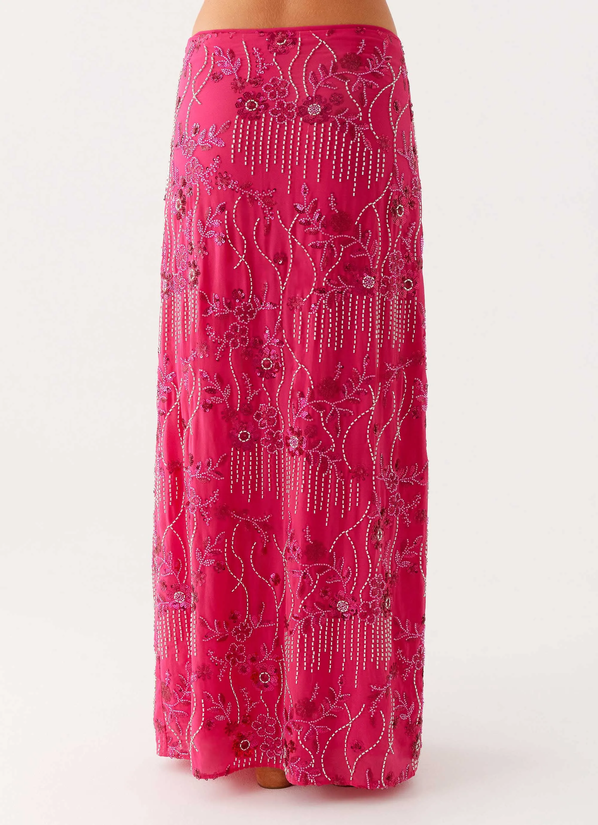 Coordinated Set Hemp Blend Corinna Low Rise Sequin Maxi Skirt - Fuchsia