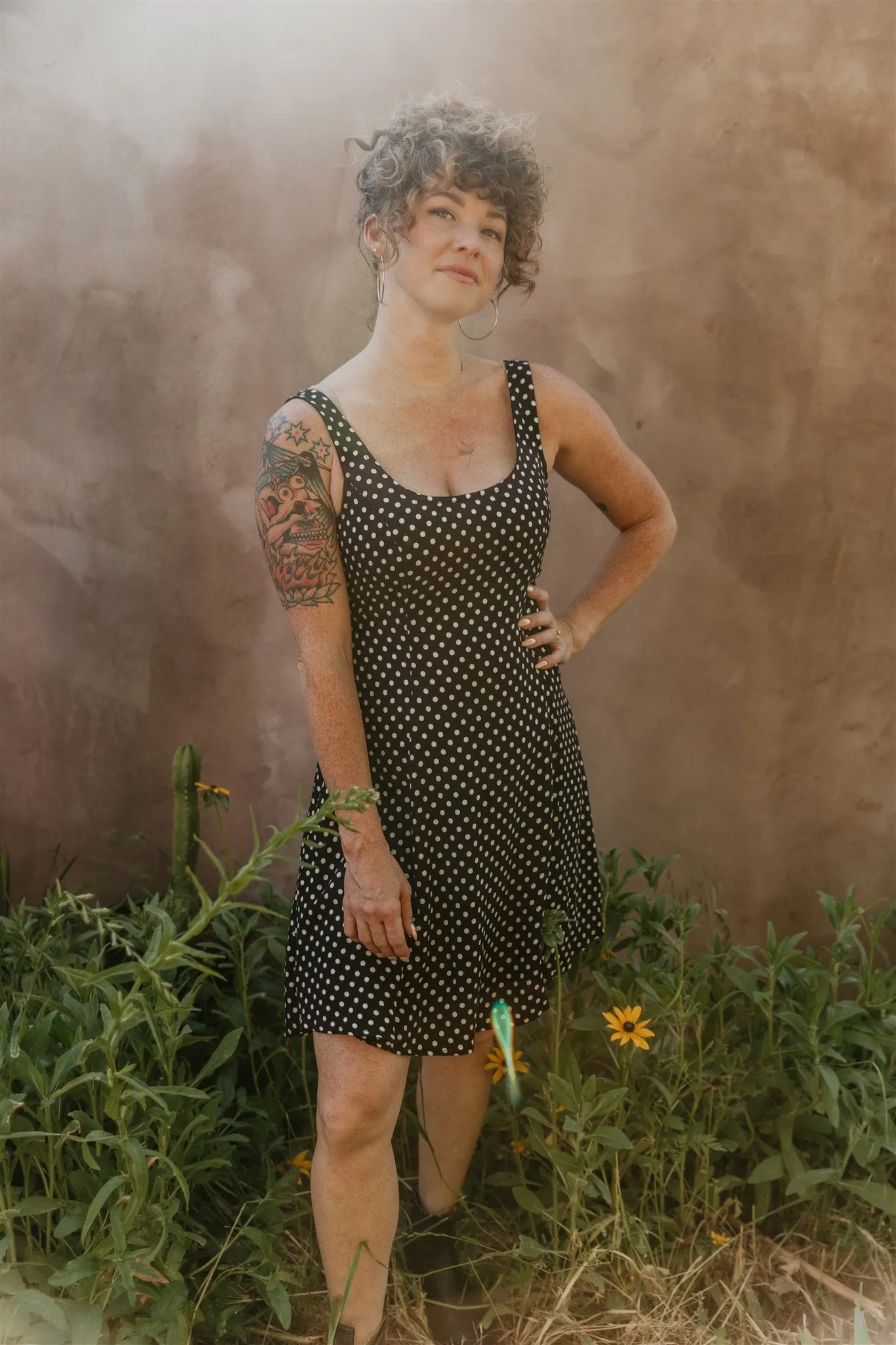 Delana Dress in Black and White Polka Dot Button-front