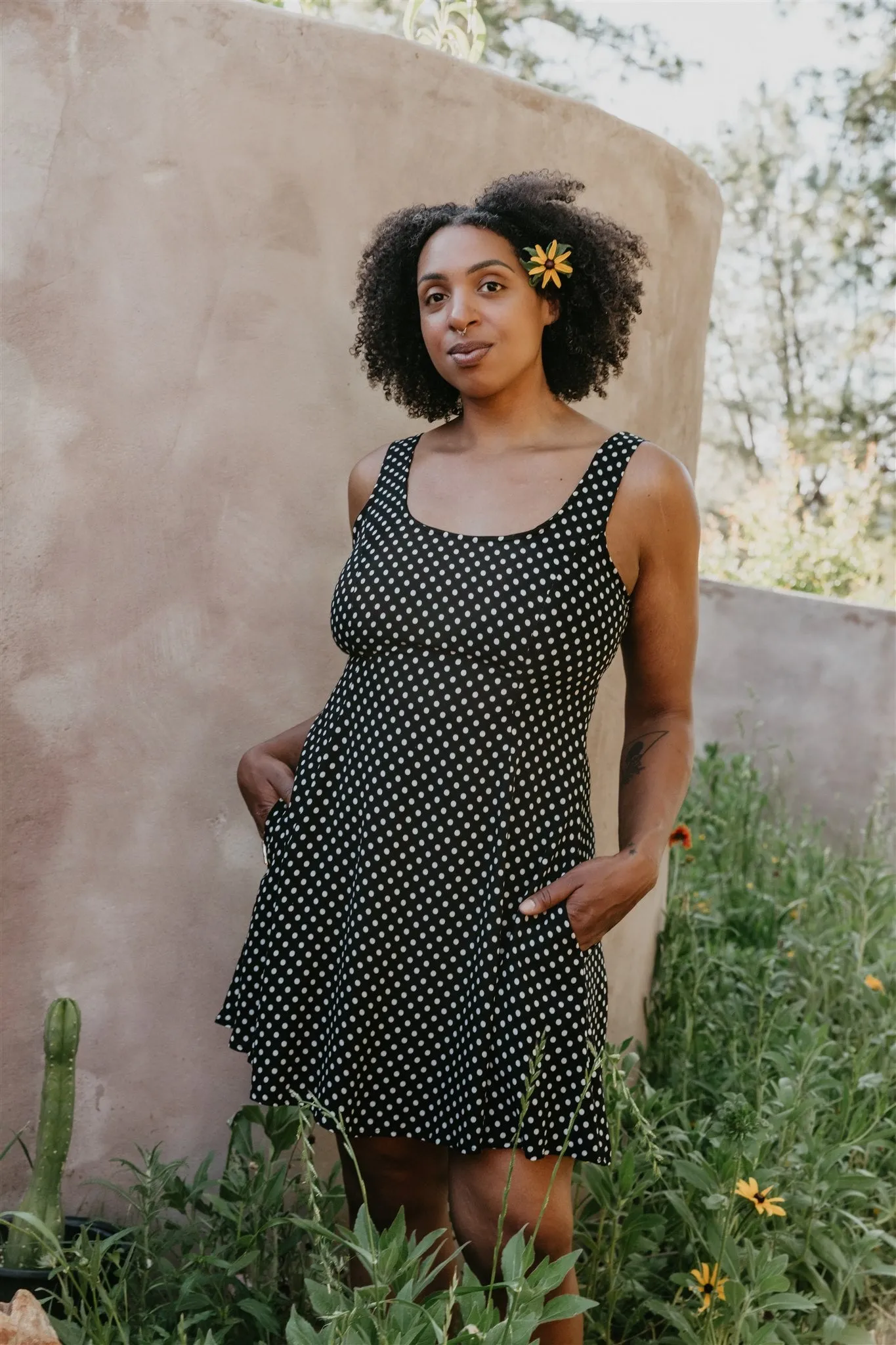 Cool Structure Cozy Texture Delana Dress in Black and White Polka Dot