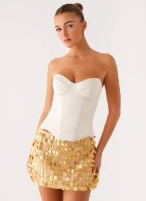 Performance Wear Light Fabric Kasen Sequin Mini Skirt - Gold