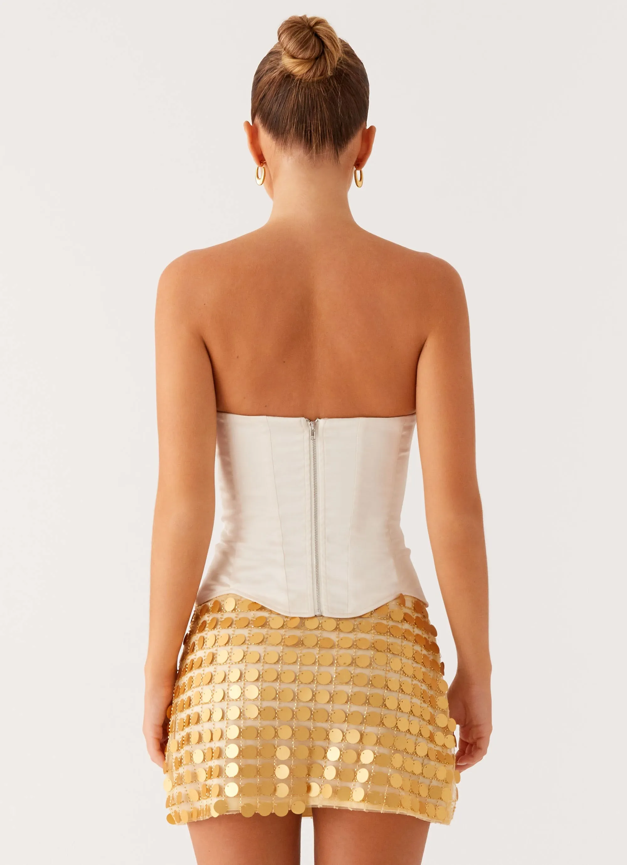 Smooth Feel Contrast Stitching Kasen Sequin Mini Skirt - Gold