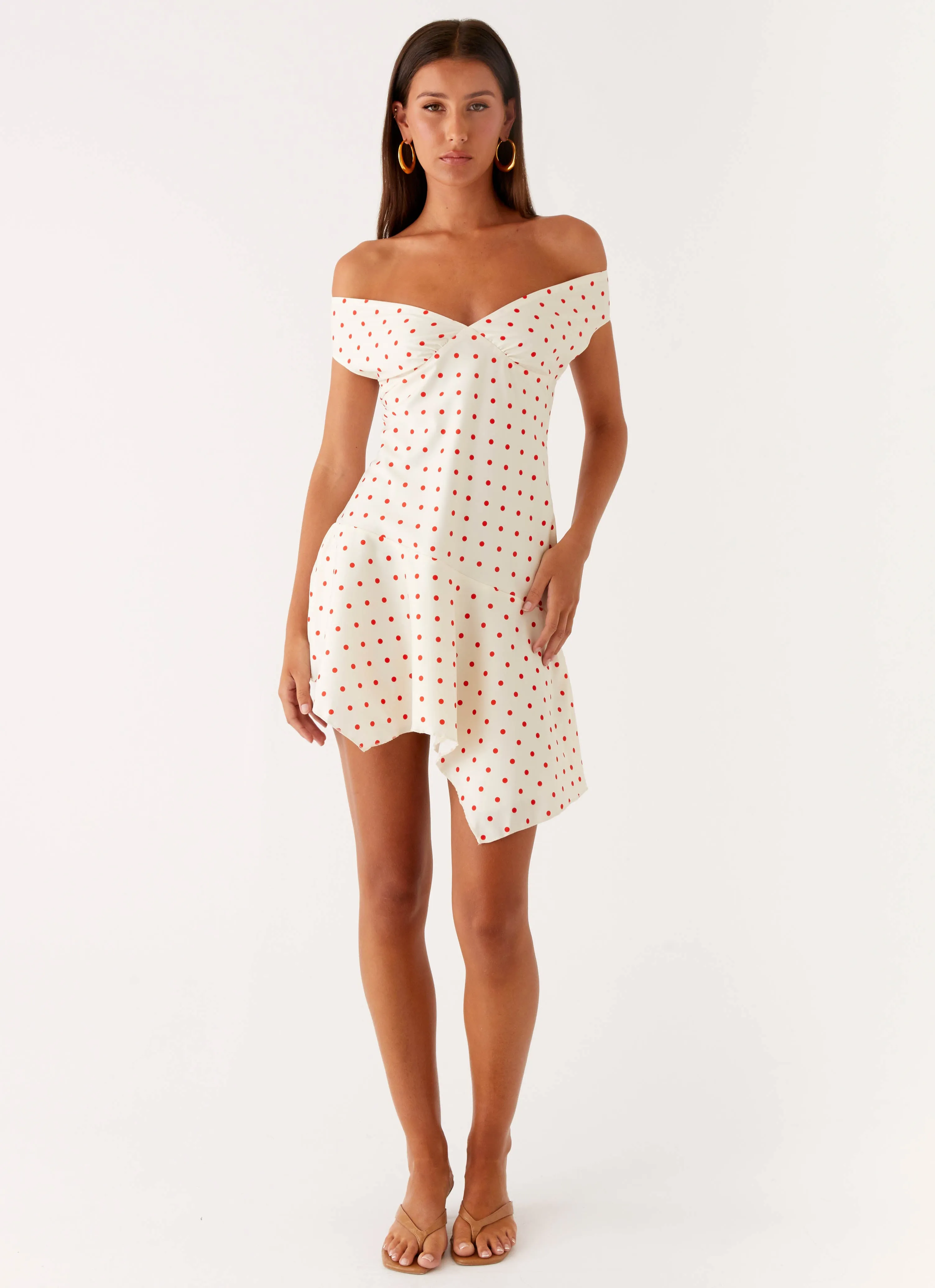 Alma Mini Dress - White Red Polka Dot Easy Wrap Body Positive