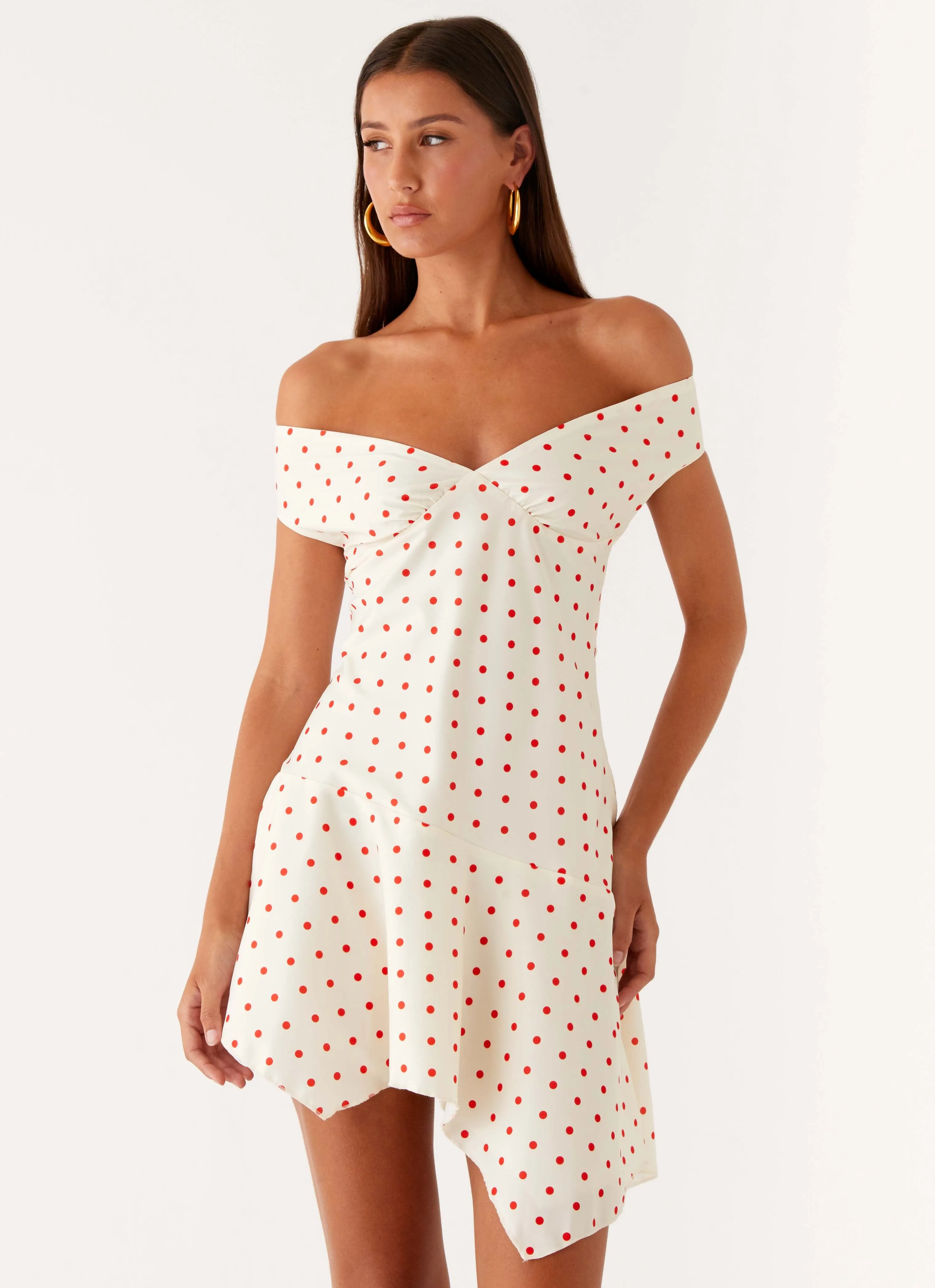 UVProtectiveLayer Elegant Line Alma Mini Dress - White Red Polka Dot