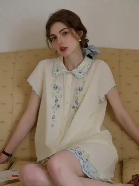 Alora Peter Pan Collar Embroidery 100% Cotton Blouse RaglanSleeve Slim Fit Design