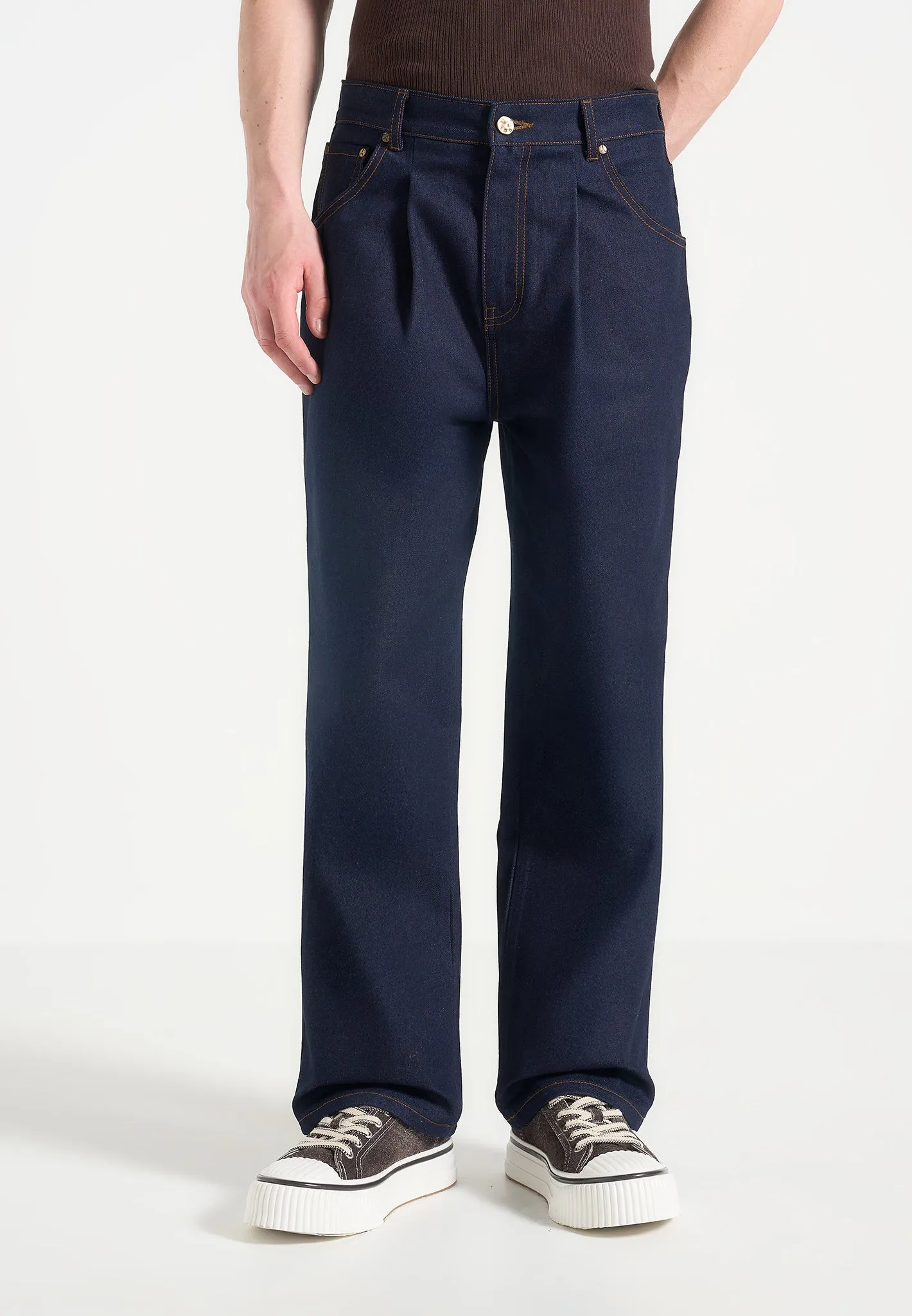 Arnault - Pleated Denim Jeans - Indigo Minimal Fashion