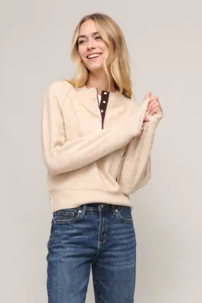 Soft Pullover Ribbed collar Alyson Contrast Henley