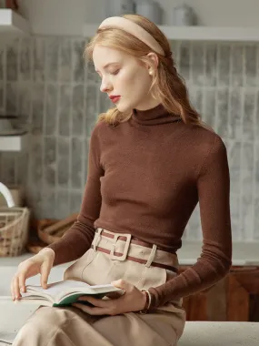 SoftInteriorLining Amber Seam-Free Brown Turtleneck Knitted Top