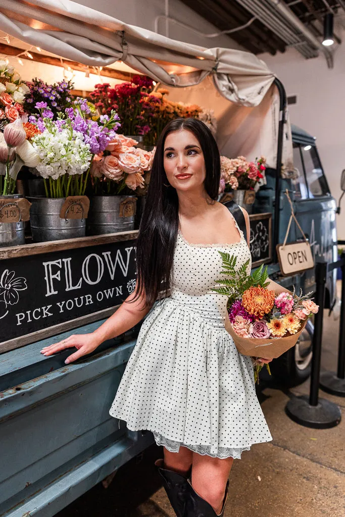 Seasonal Must-Have Amelia Polka Dot Corset Dress- Ivory