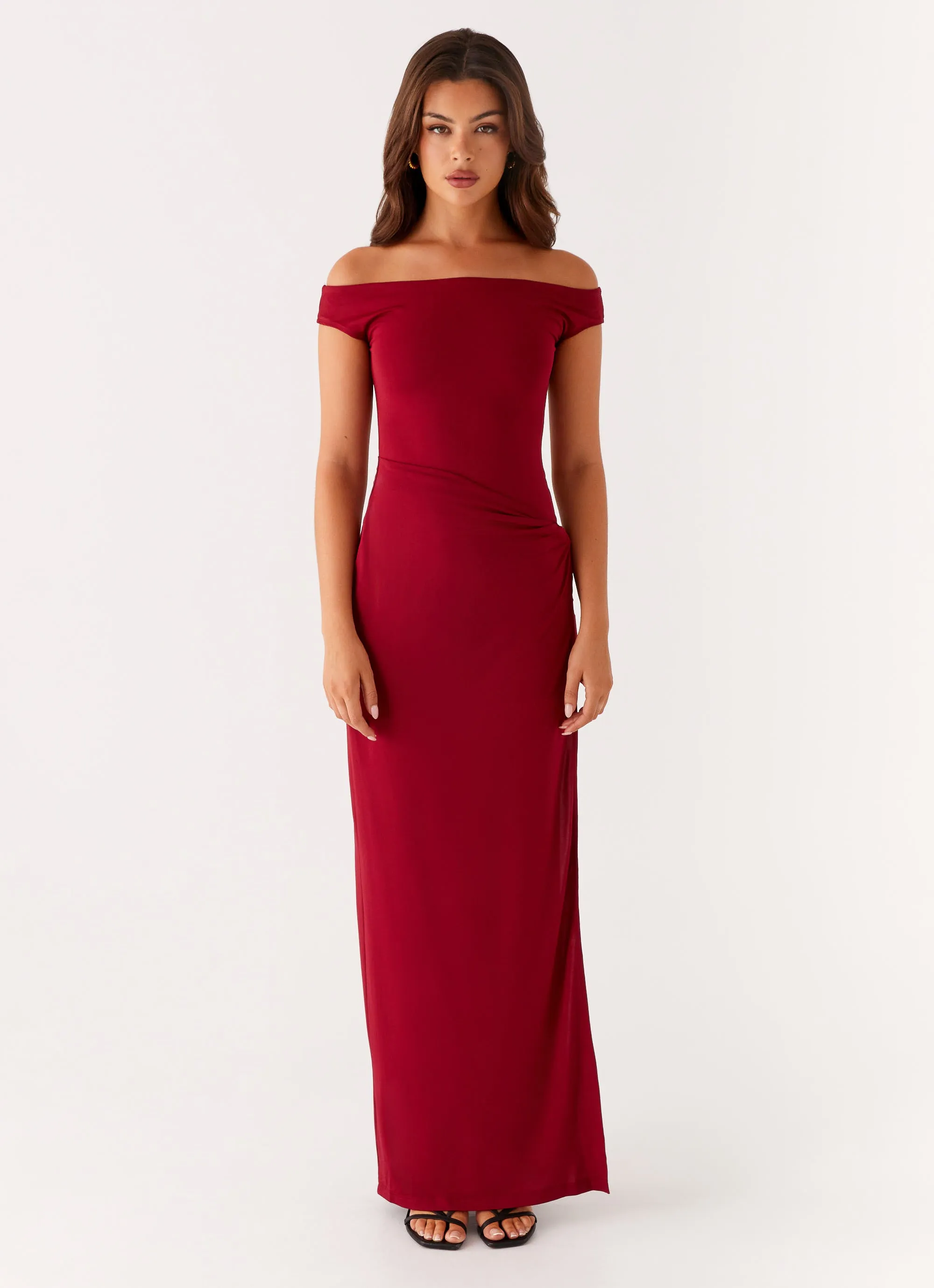 Minimal Outfit Clean Texture Amerie Maxi Dress - Maroon