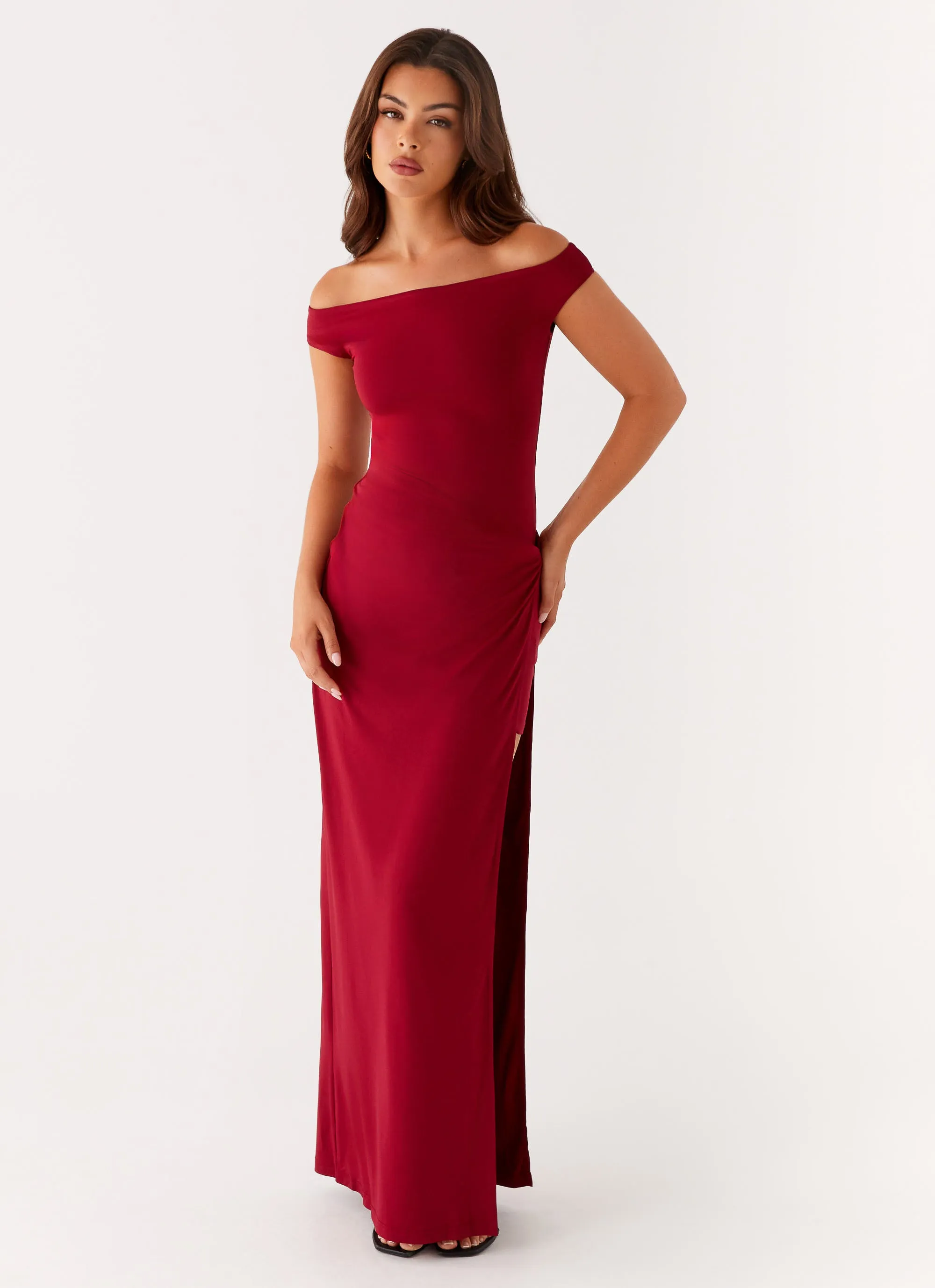 Daywear Fit Pleated design Amerie Maxi Dress - Maroon