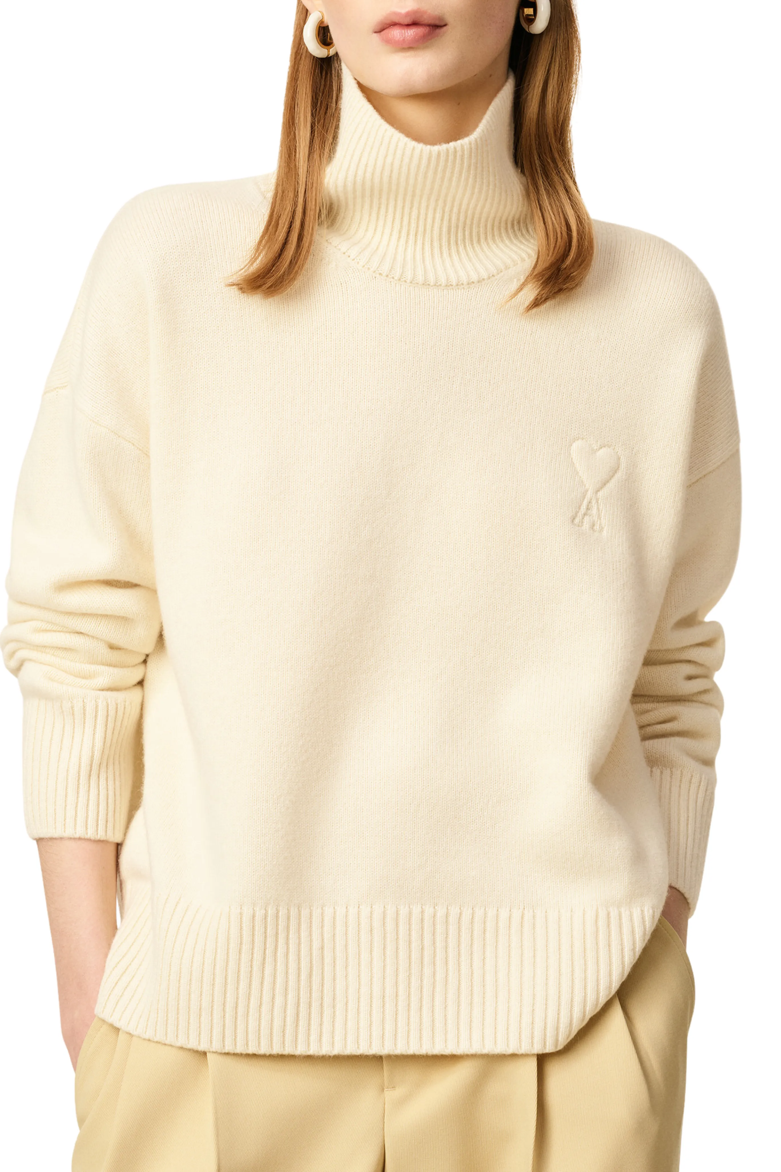 Recycled Fiber Blend Subtle Fit Ami De Coeur Funnel Neck Sweater