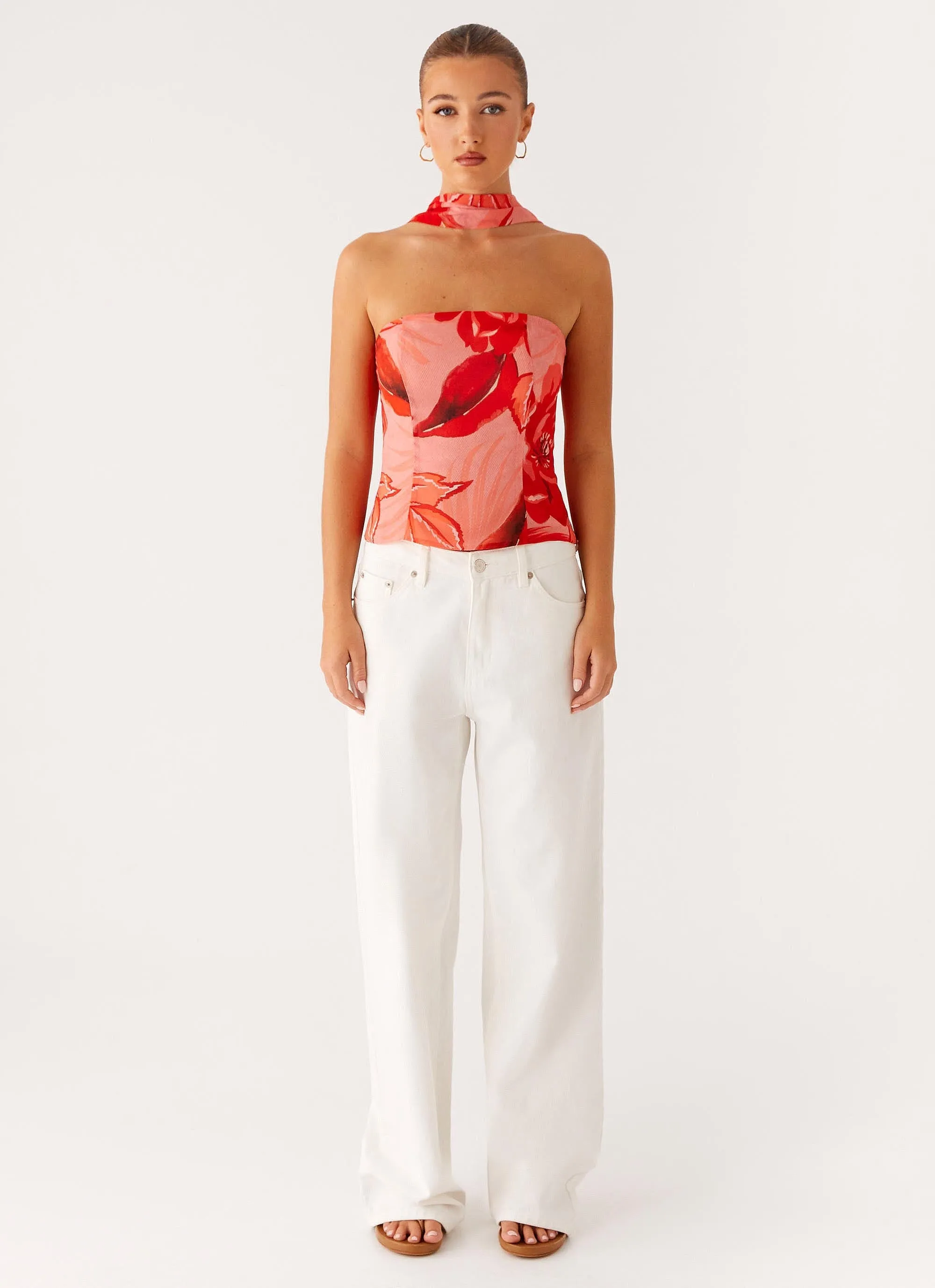 TaglessCollars Reinforced Neckline Detail Anais Scarf Top - Sicily Sunset Print