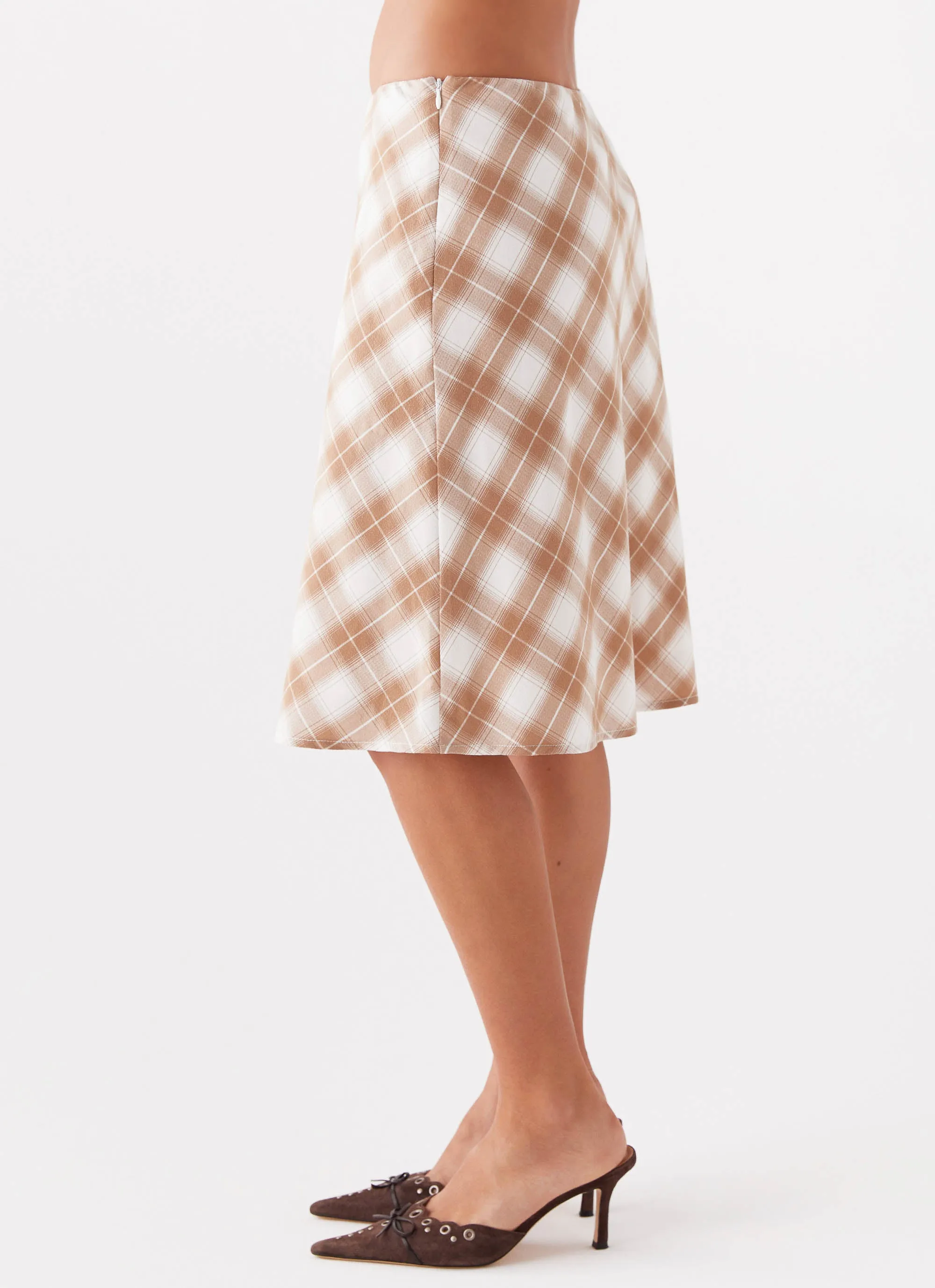 Smooth Cut Andie Midi Skirt - Brown/White Plaid