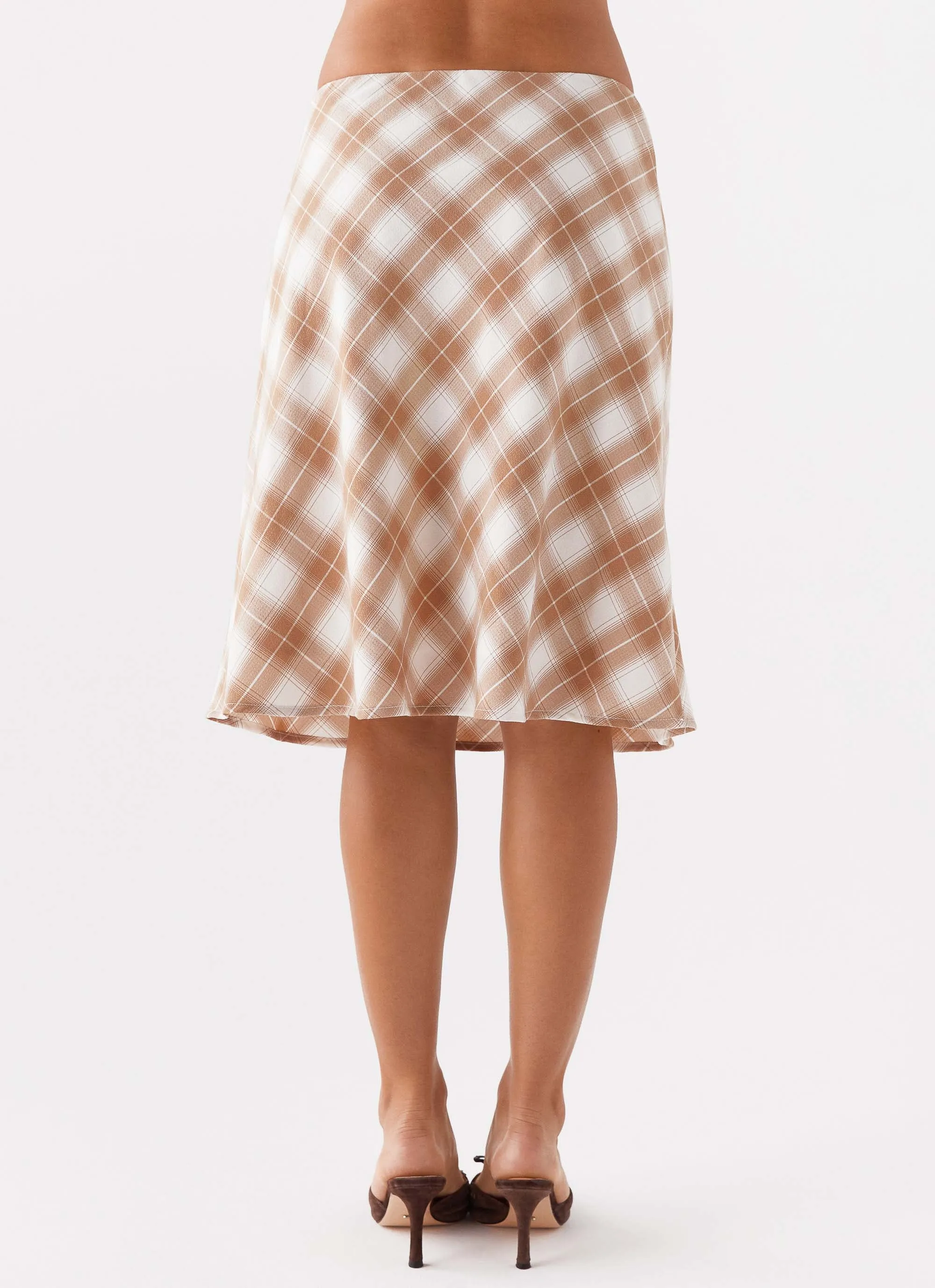 Andie Midi Skirt - Brown/White Plaid Neutral Look