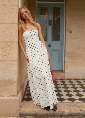 Andorra Maxi Dress - White Polkadot Velvet-Edge