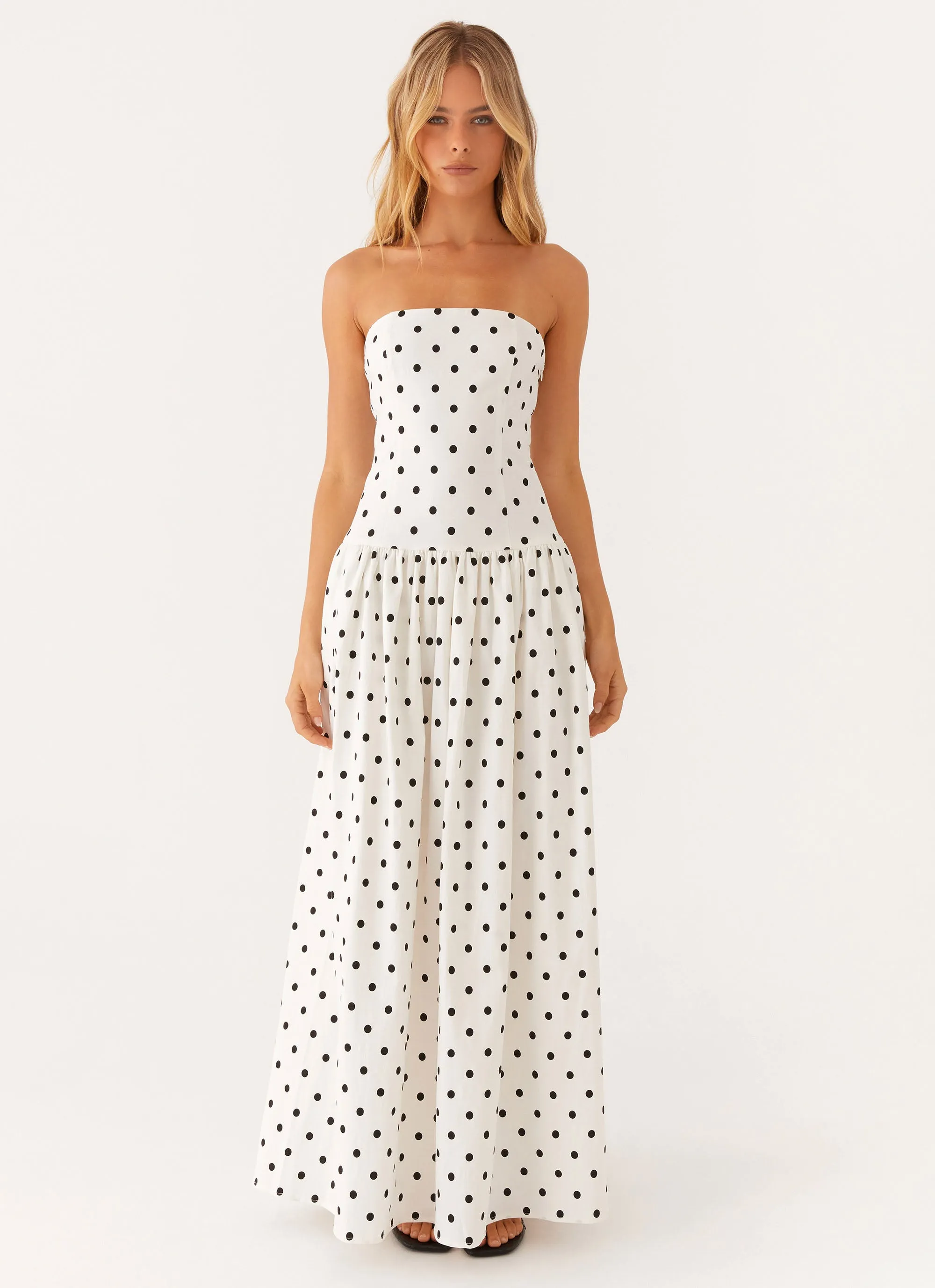 Andorra Maxi Dress - White Polkadot Smooth Edge