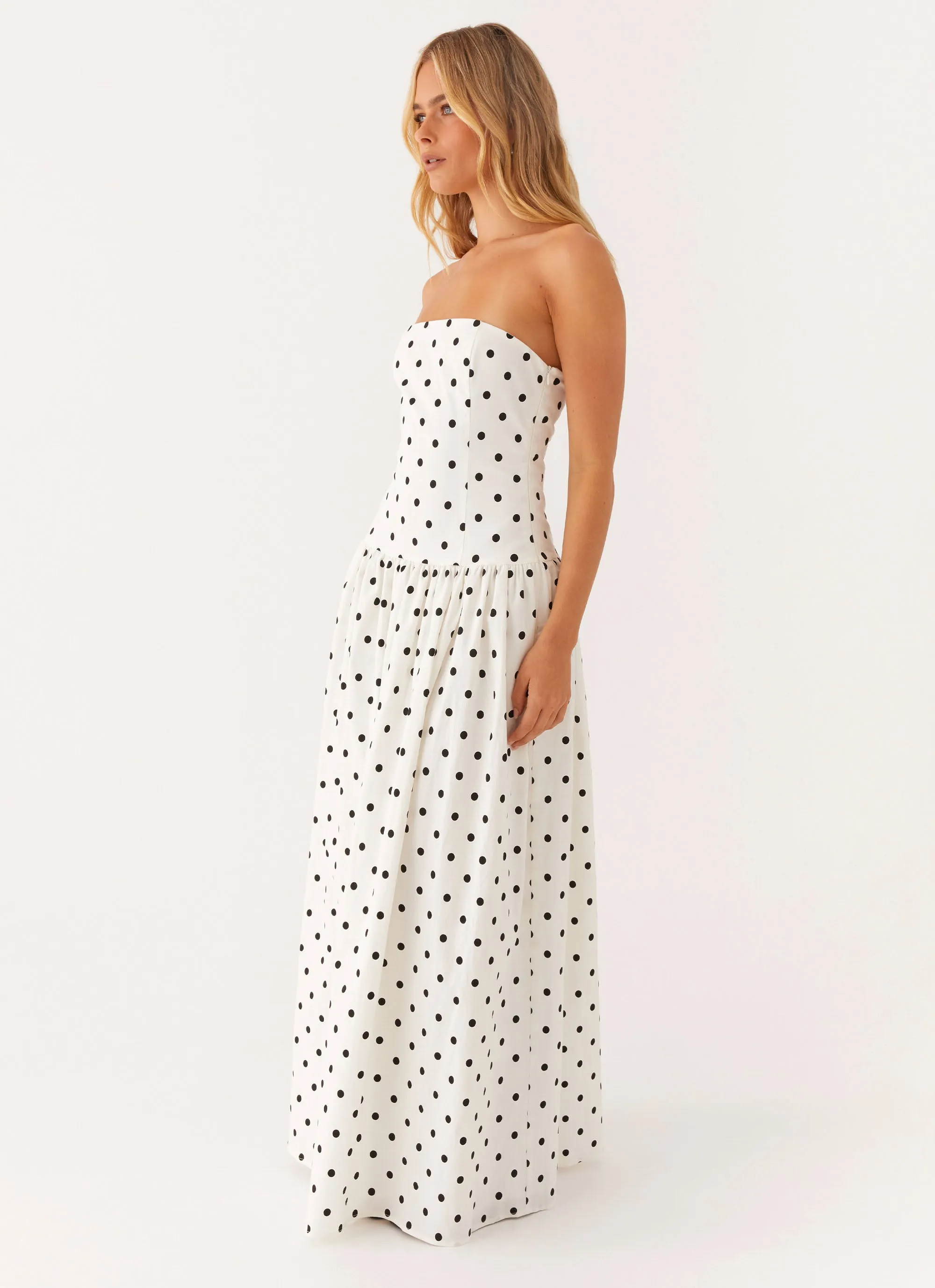 Andorra Maxi Dress - White Polkadot Flattering Lines