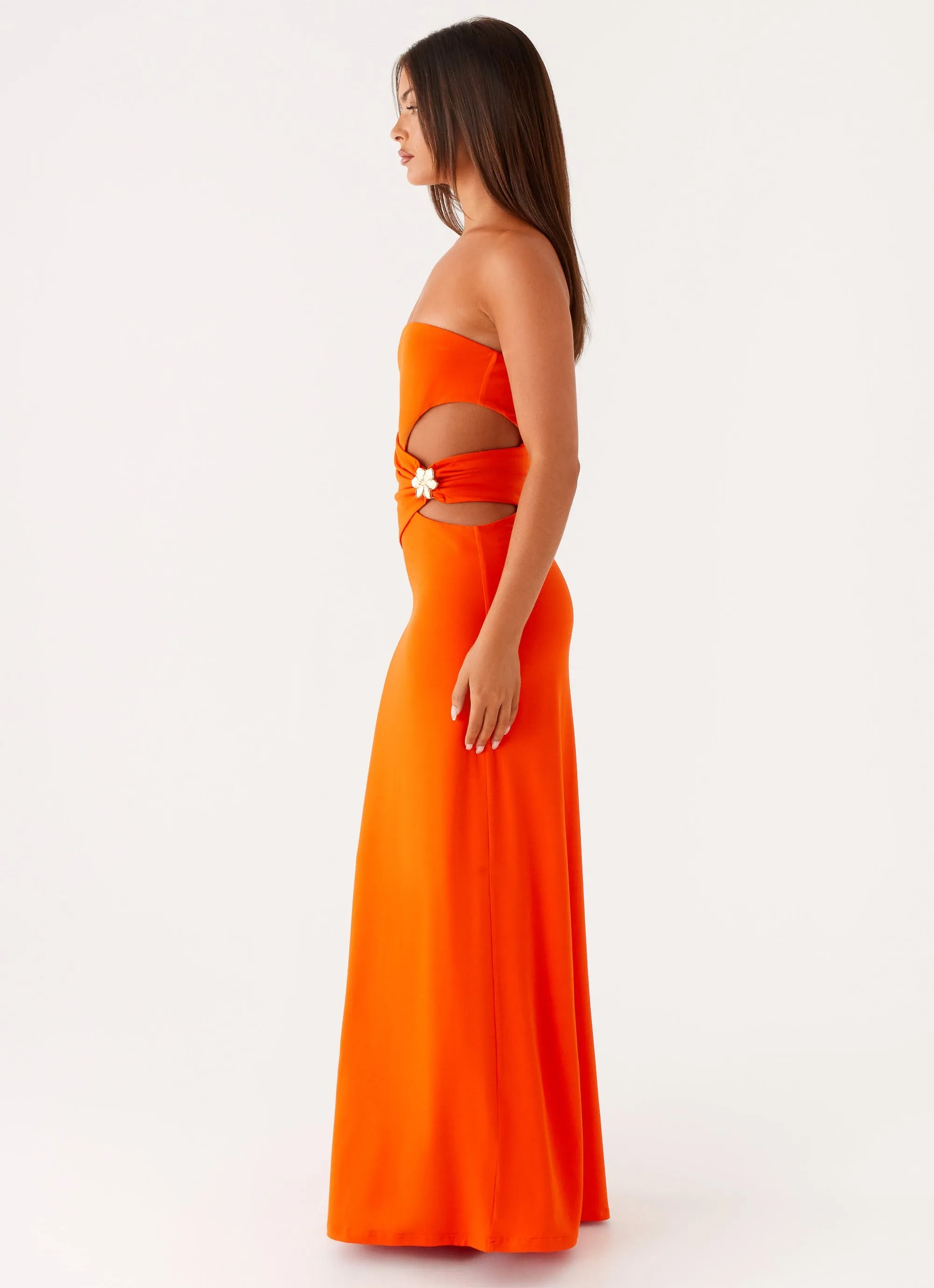 Anetta Maxi Dress - Orange Dreamy Drape Layered Form