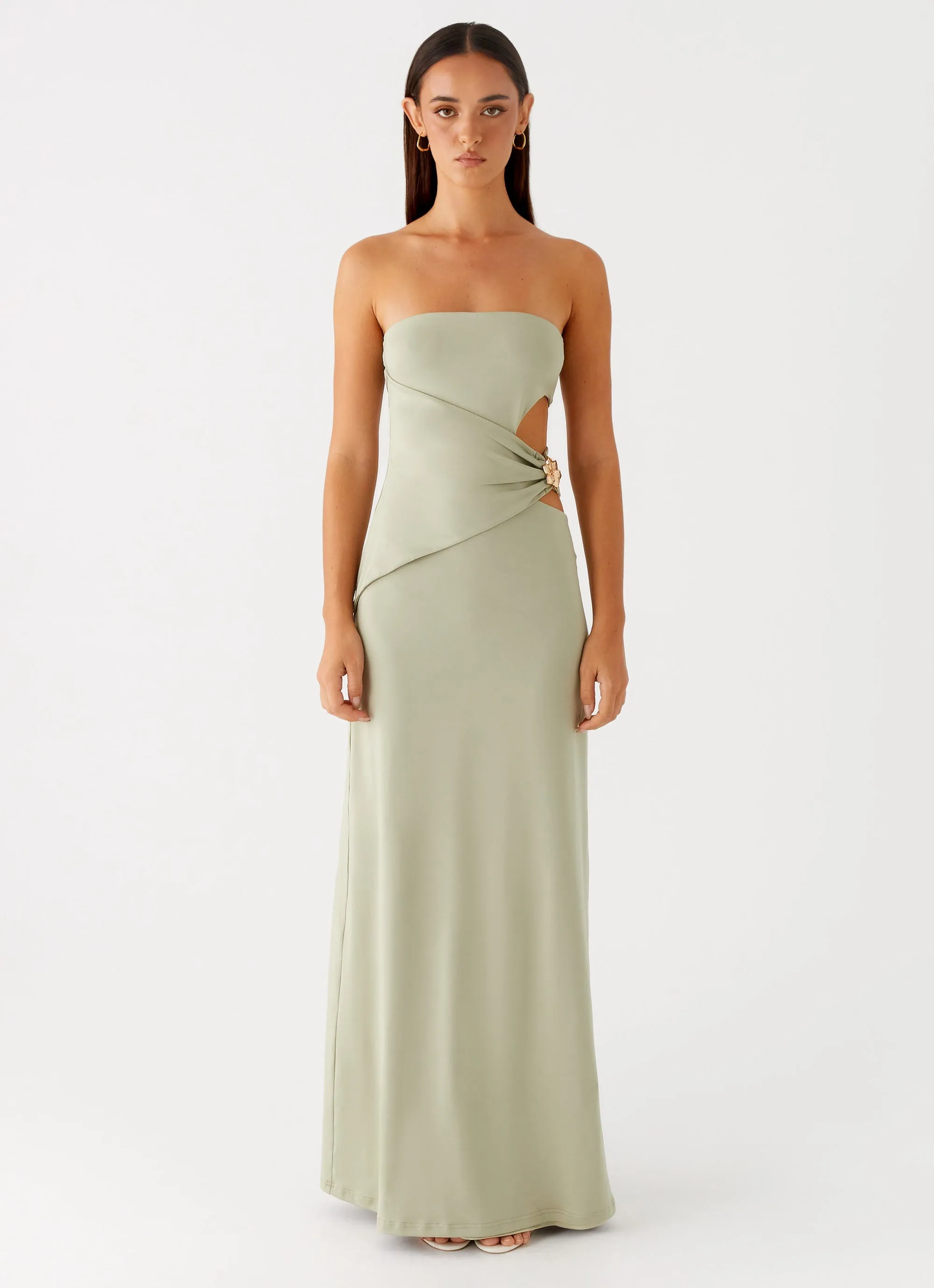 Light Aesthetic Silky Touch Anetta Maxi Dress - Sage