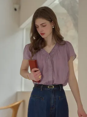 Angela V-Neck 100% Ramie Blouse casual top ConvertibleCollarSystem