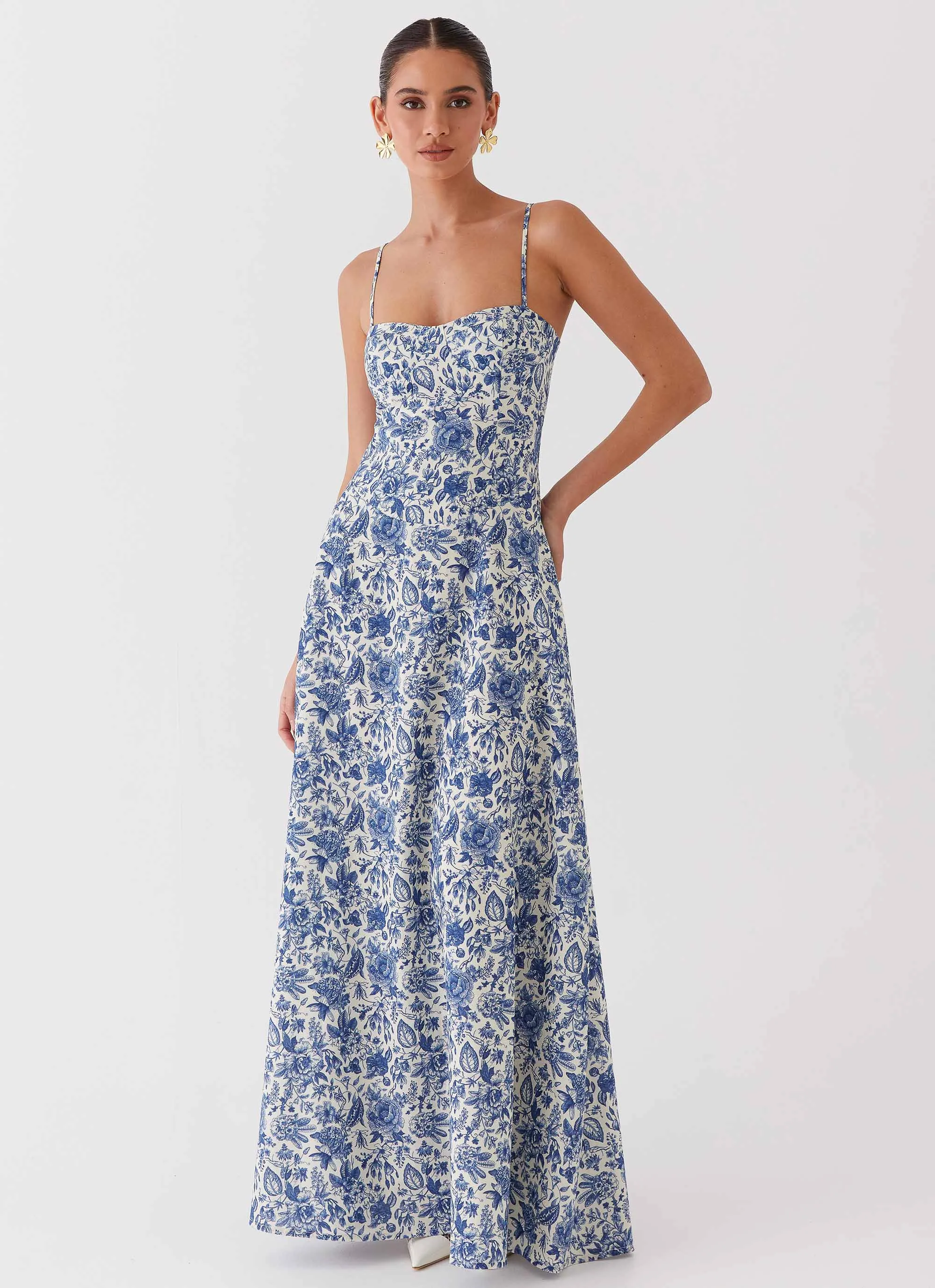 Cozy Flex Angelina Linen Maxi Dress - Blue Paisley