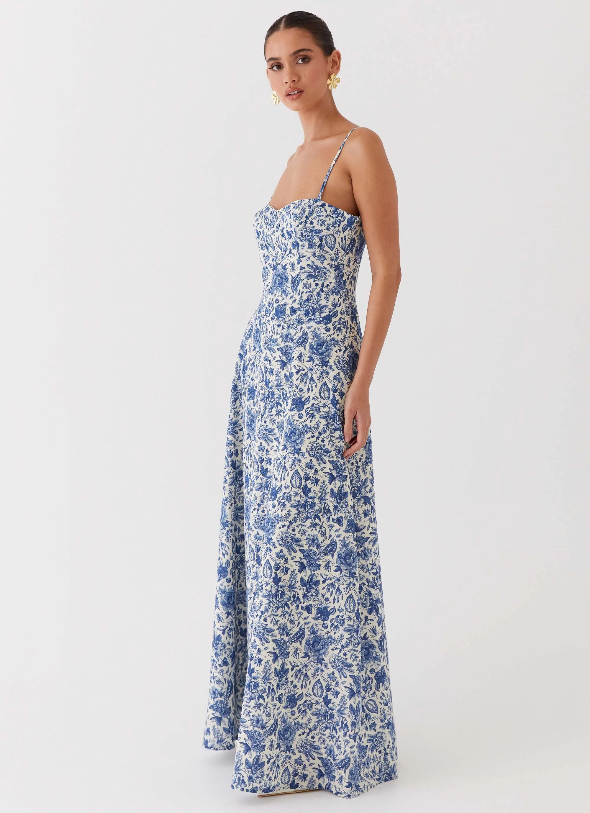 Angelina Linen Maxi Dress - Blue Paisley Street Vibe