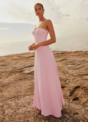 Golden Scene Romantic Mood Angelina Linen Maxi Dress - Pink Petal