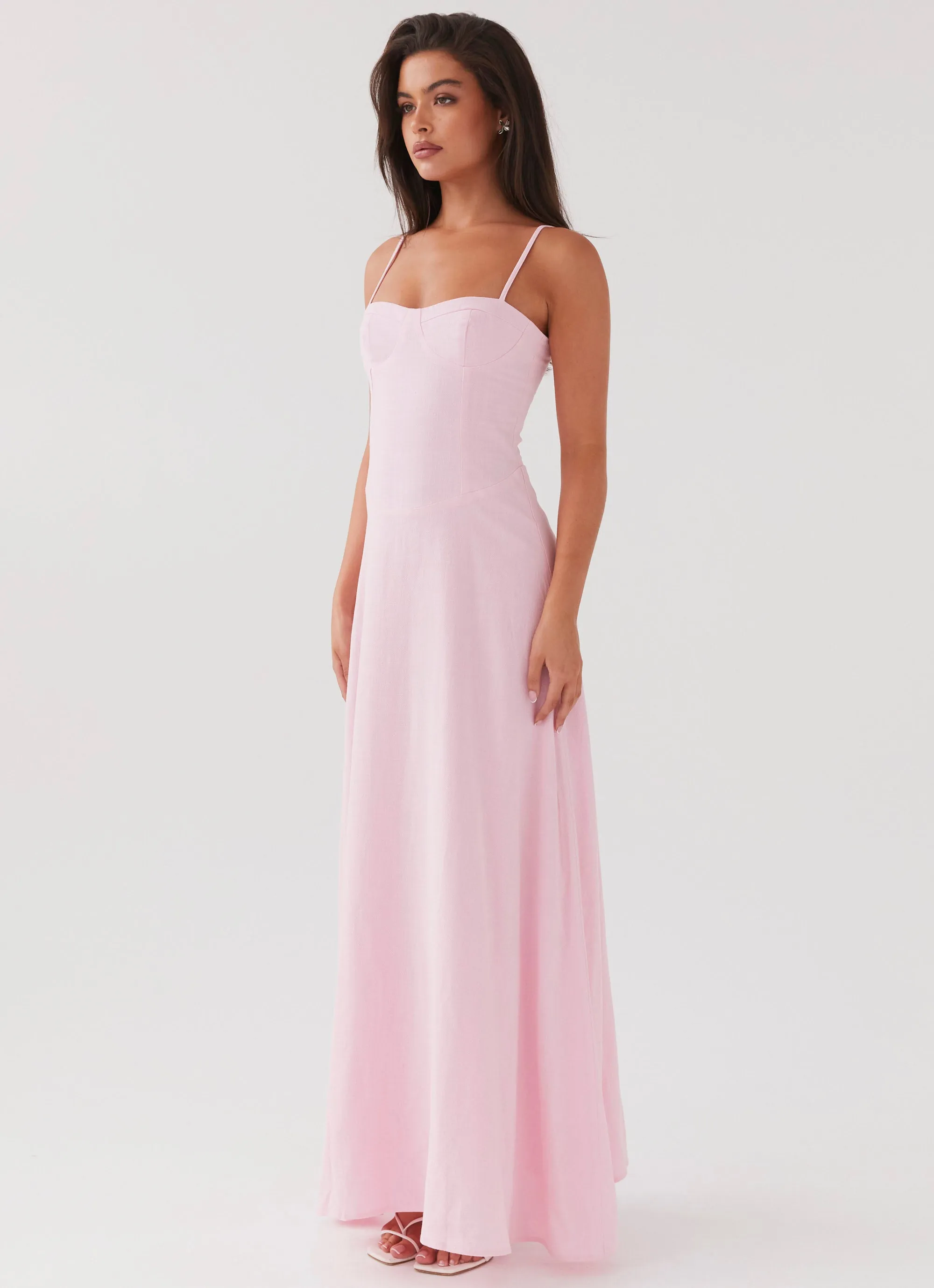 Angelina Linen Maxi Dress - Pink Petal Tonal-Panel