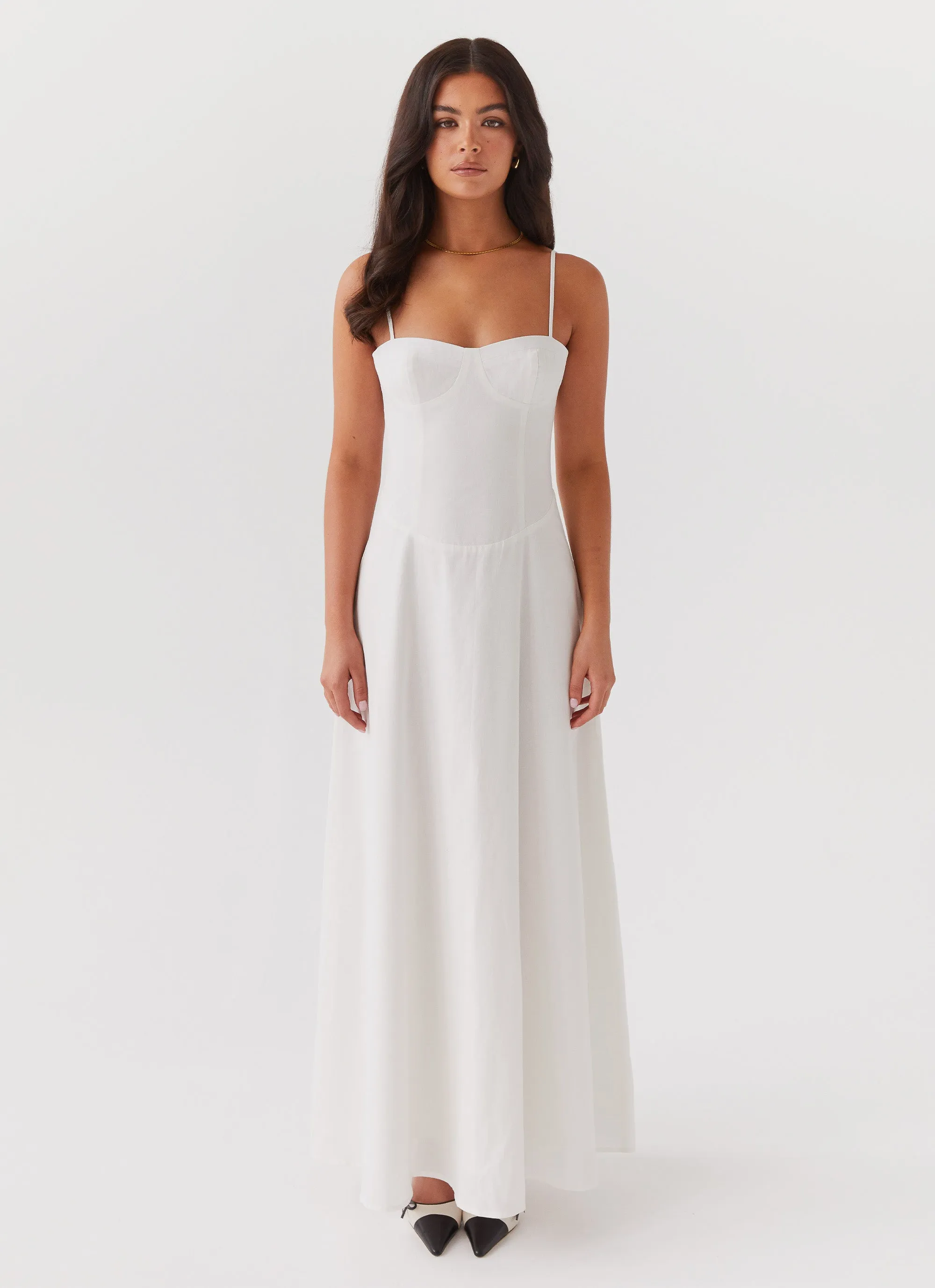 Angelina Linen Maxi Dress - White Silky texture