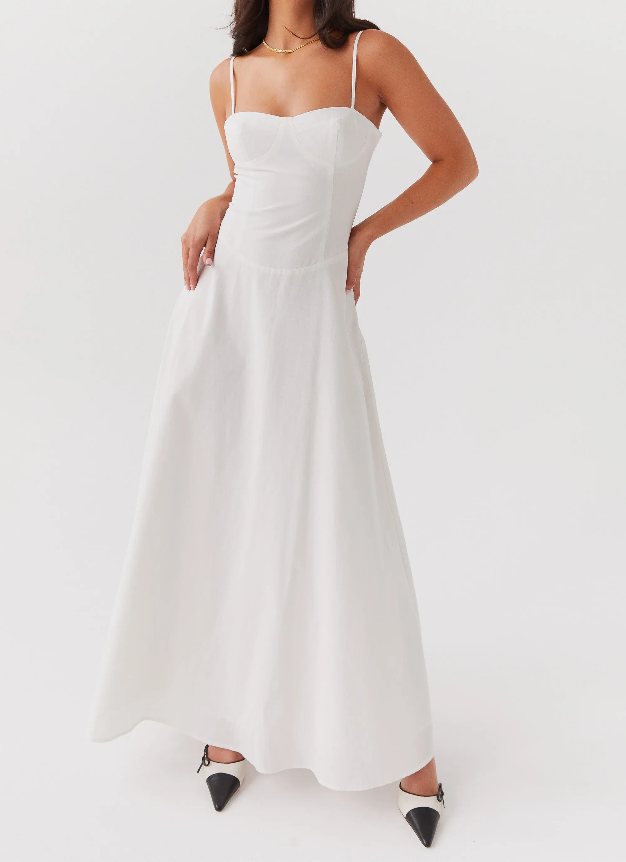 Angelina Linen Maxi Dress - White Clean Texture