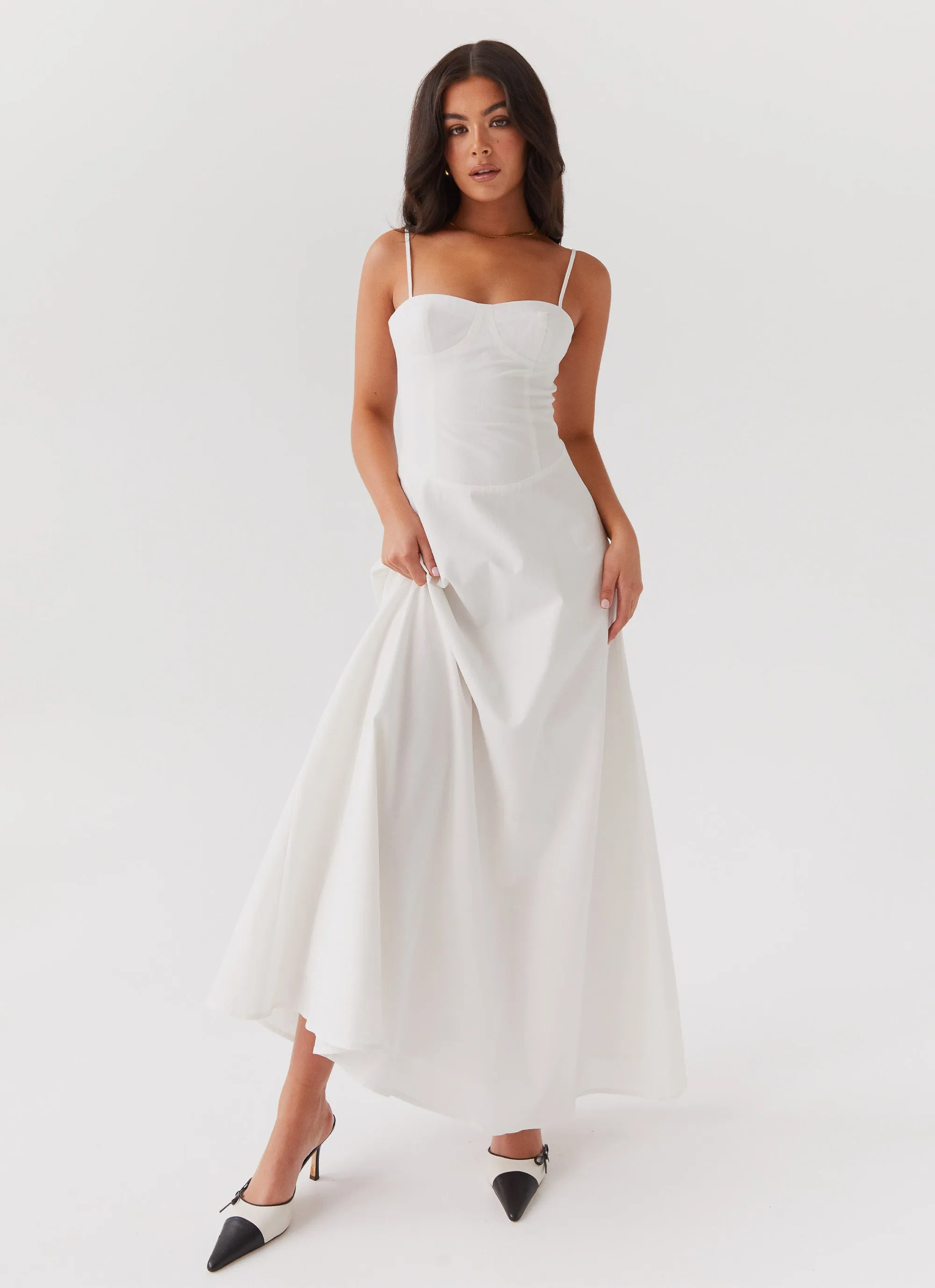 Evening Ready Polished and Elegant Angelina Linen Maxi Dress - White