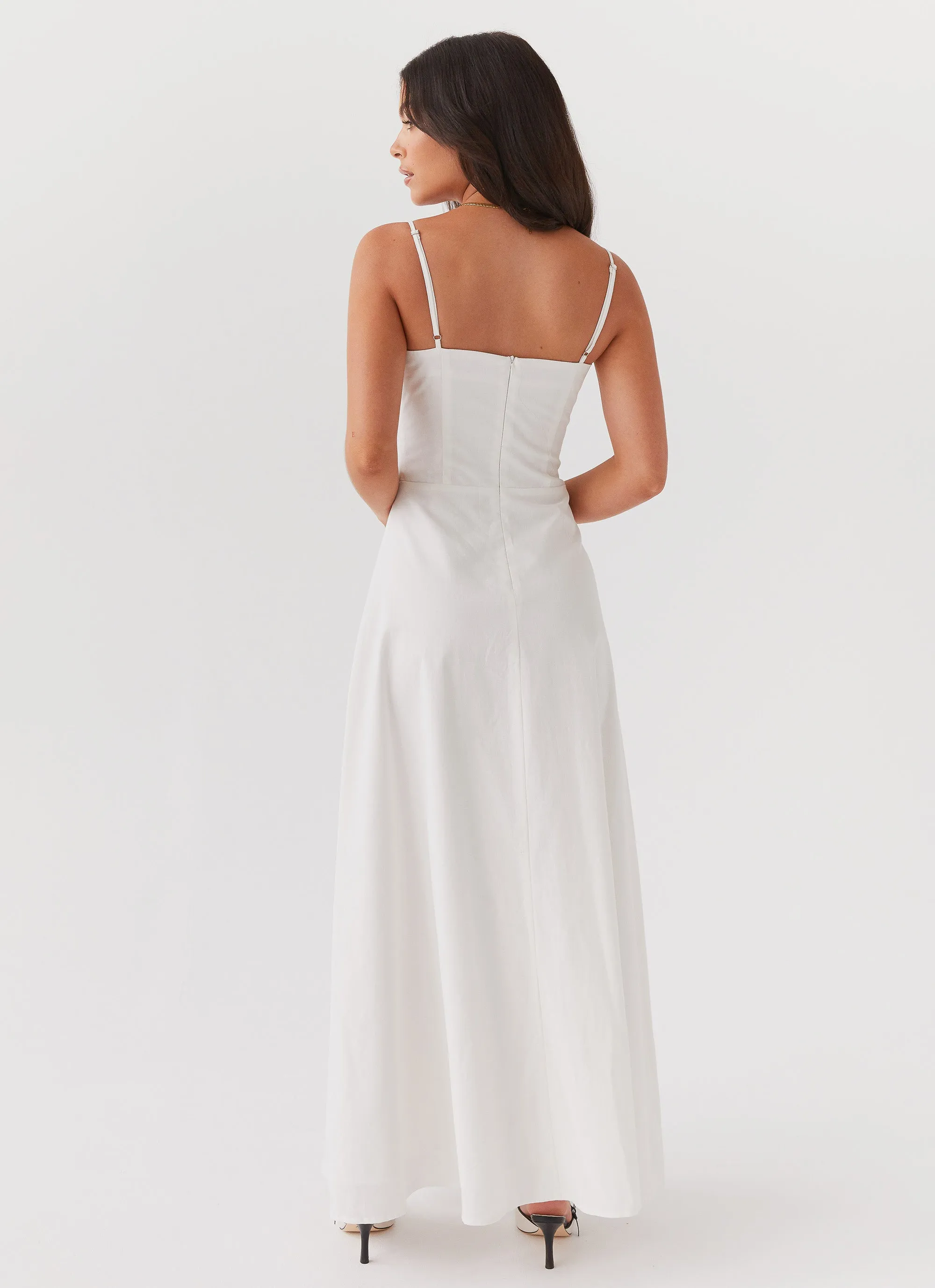 Angelina Linen Maxi Dress - White Silky Mood All Day