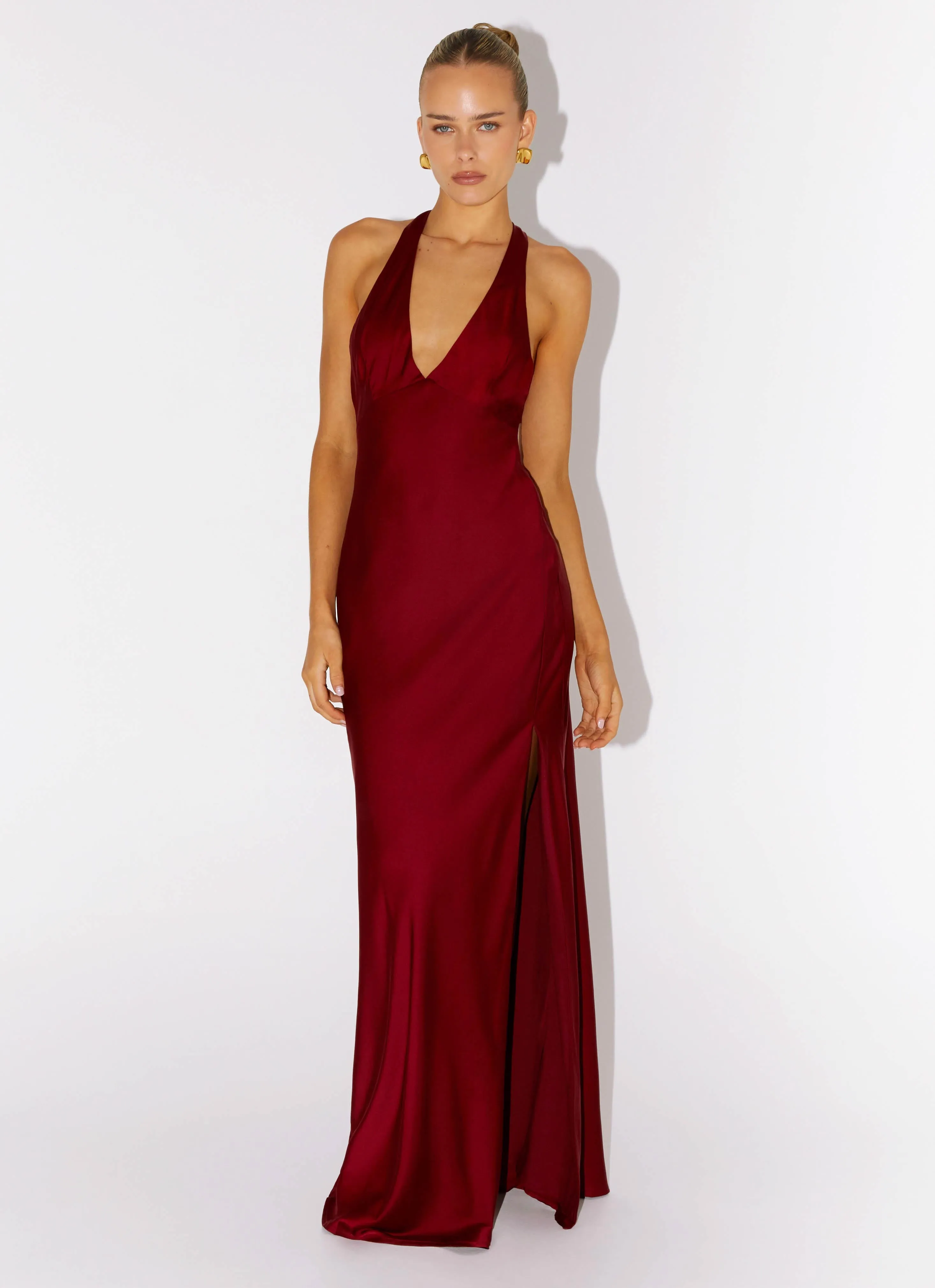 Angie Maxi Dress - Burgundy Soft Finish Modern Design