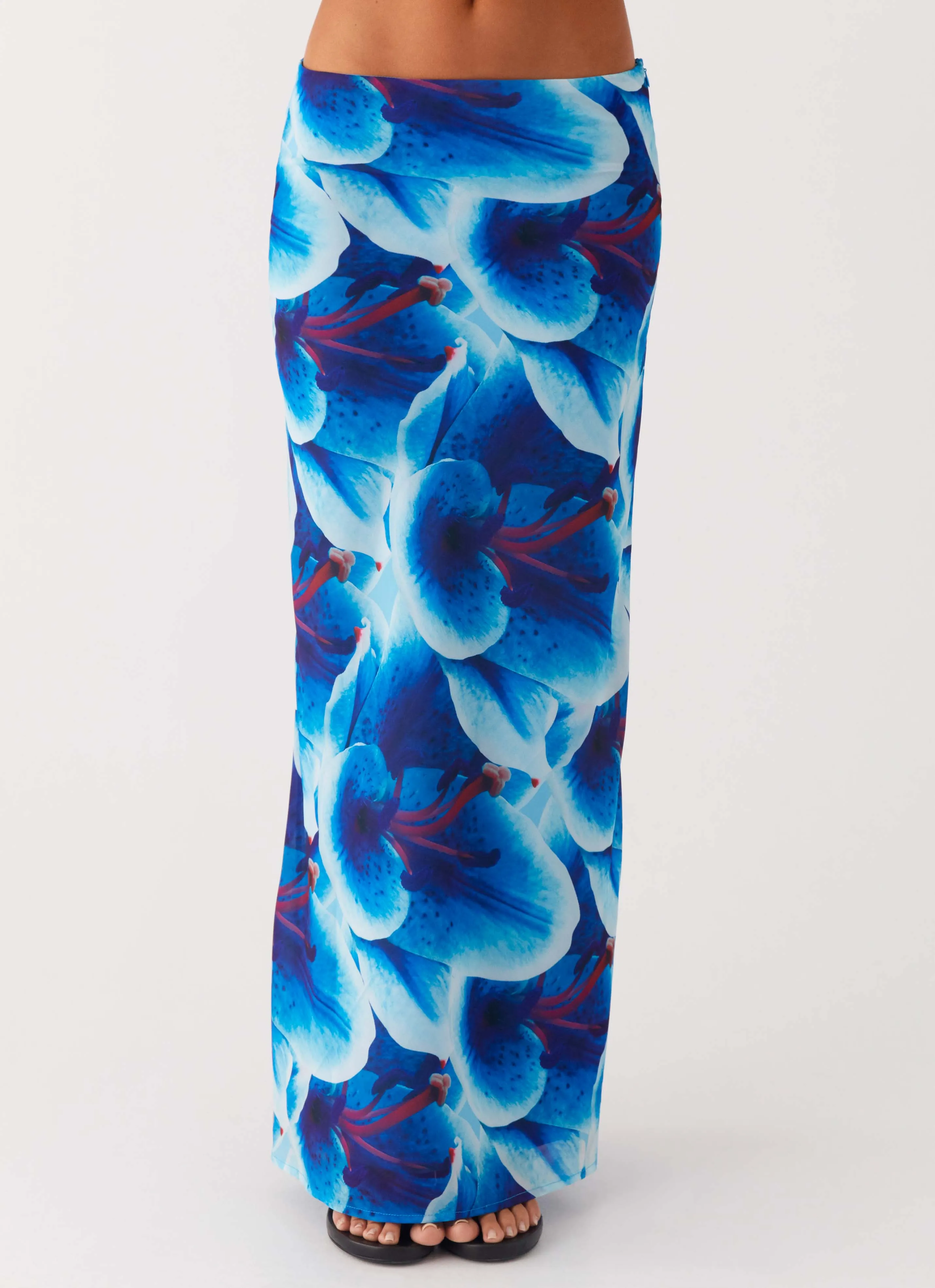 Non Bulk Another Life Chiffon Maxi Skirt - Turquoise Floral