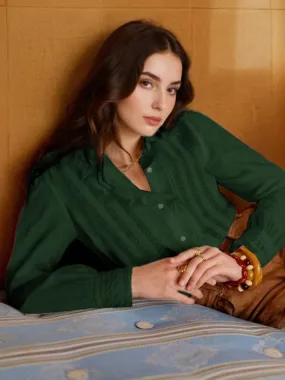 Holly V-Neck Green Blouse LongSleeve