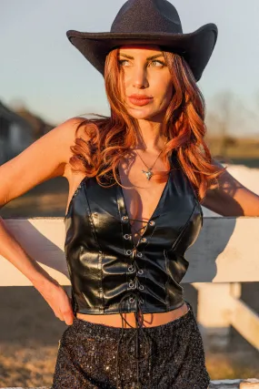 Temperature Control Technology Coyote Ugly Leather Lace Up Crop