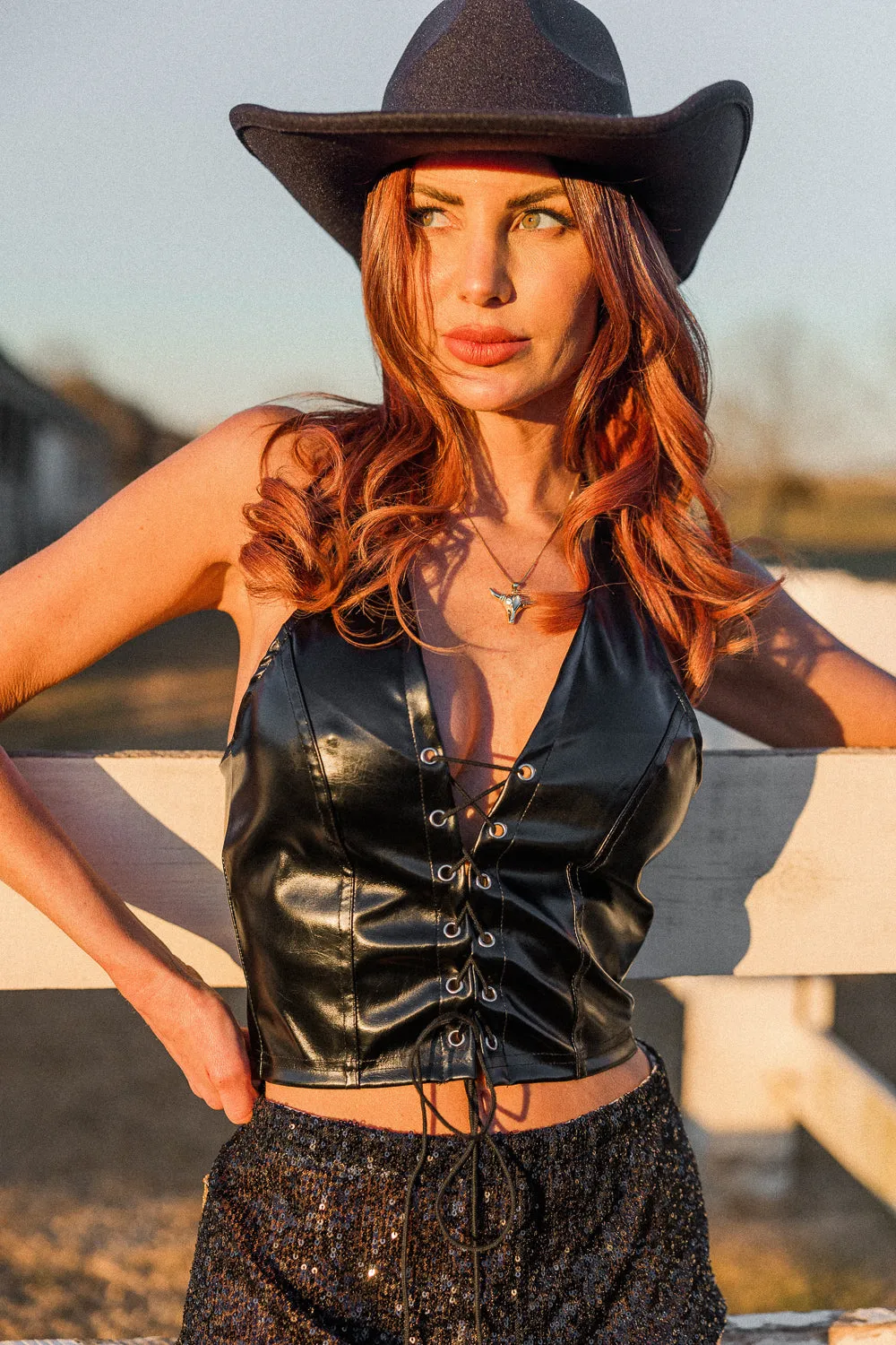 Temperature Control Technology Coyote Ugly Leather Lace Up Crop