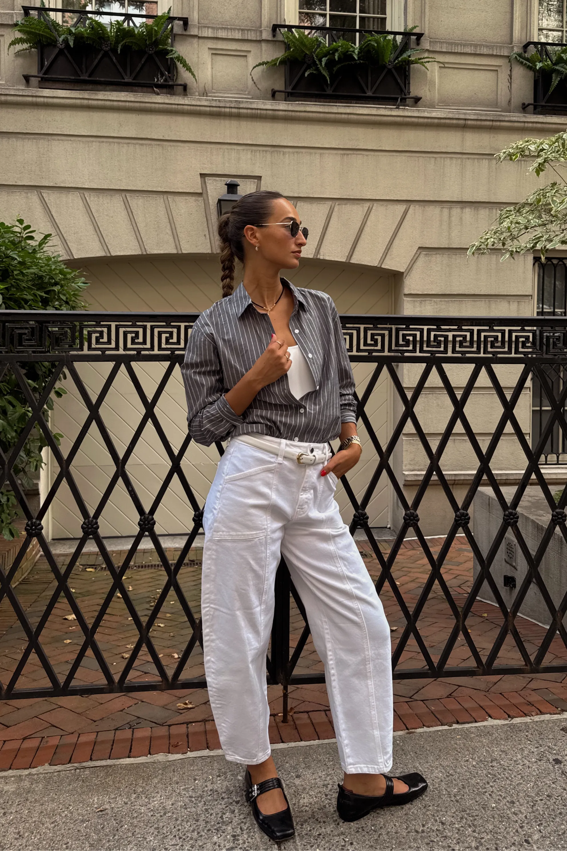 Seaport Striped Poplin Shirt DoubleStitchedHem RecycledPolyesterBlend