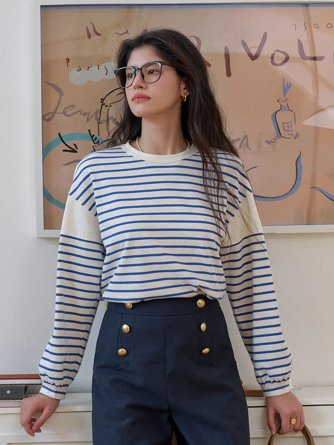 Carolina Round Neck Stripe 100% Cotton Top Summer Wardrobe SeamlessKnitConstruction